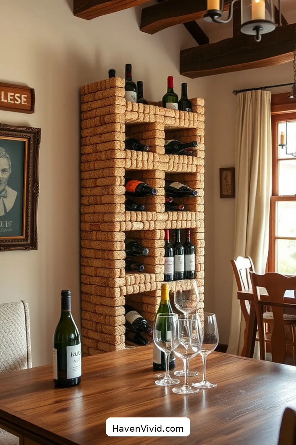 14 Creative Ways of Using Cork in Artistic Dining Room Spaces 11 Upcycled Cork Wine Rack: A Rustic Storage Solution for 14 Creative Ways of Using Cork in Artistic Dining Room Spaces