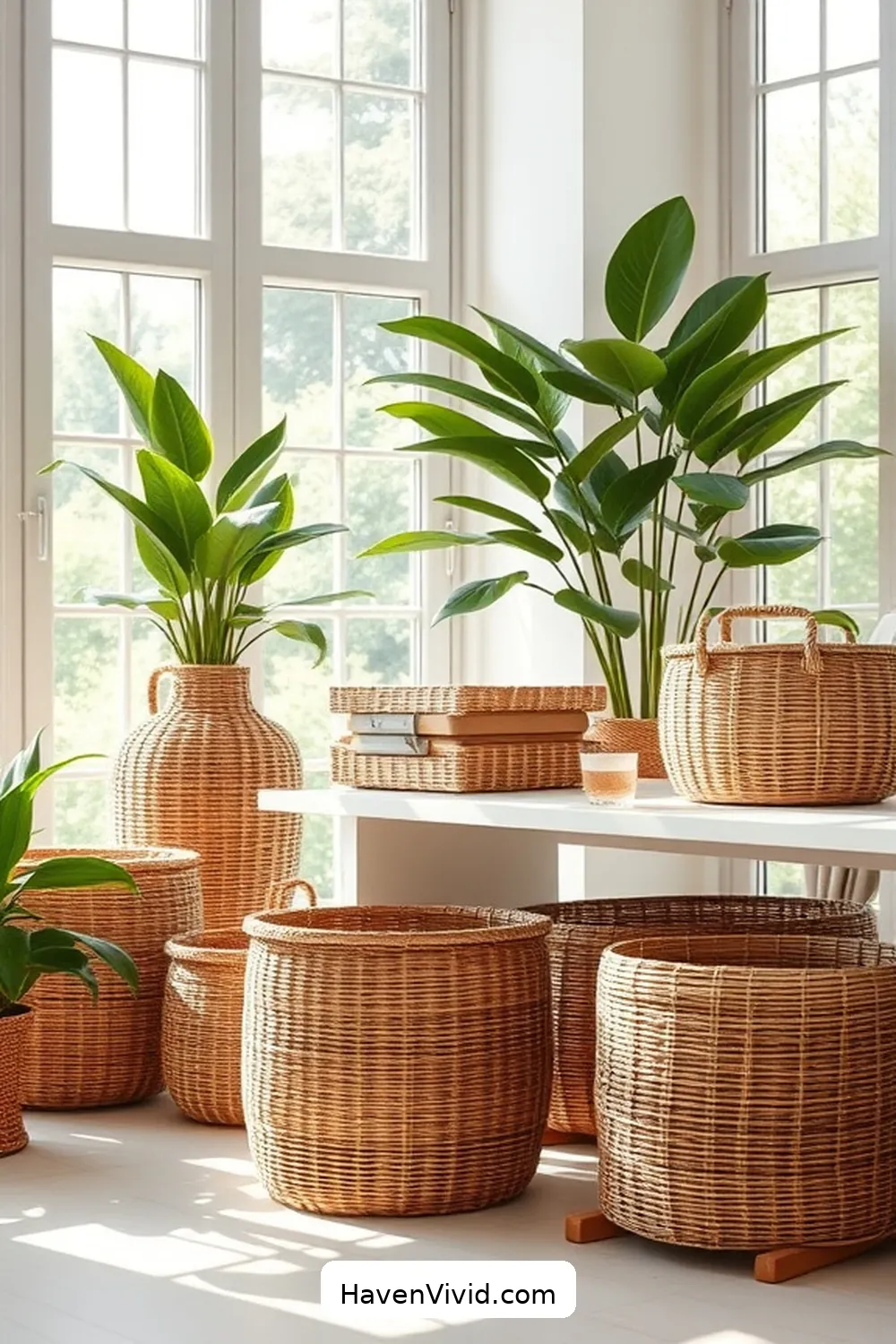 14 Essential Tips for a Minimalist Office Using Natural Fibers 7 Select Rattan or Wicker Baskets for Storage for 14 Essential Tips for a Minimalist Office Using Natural Fibers