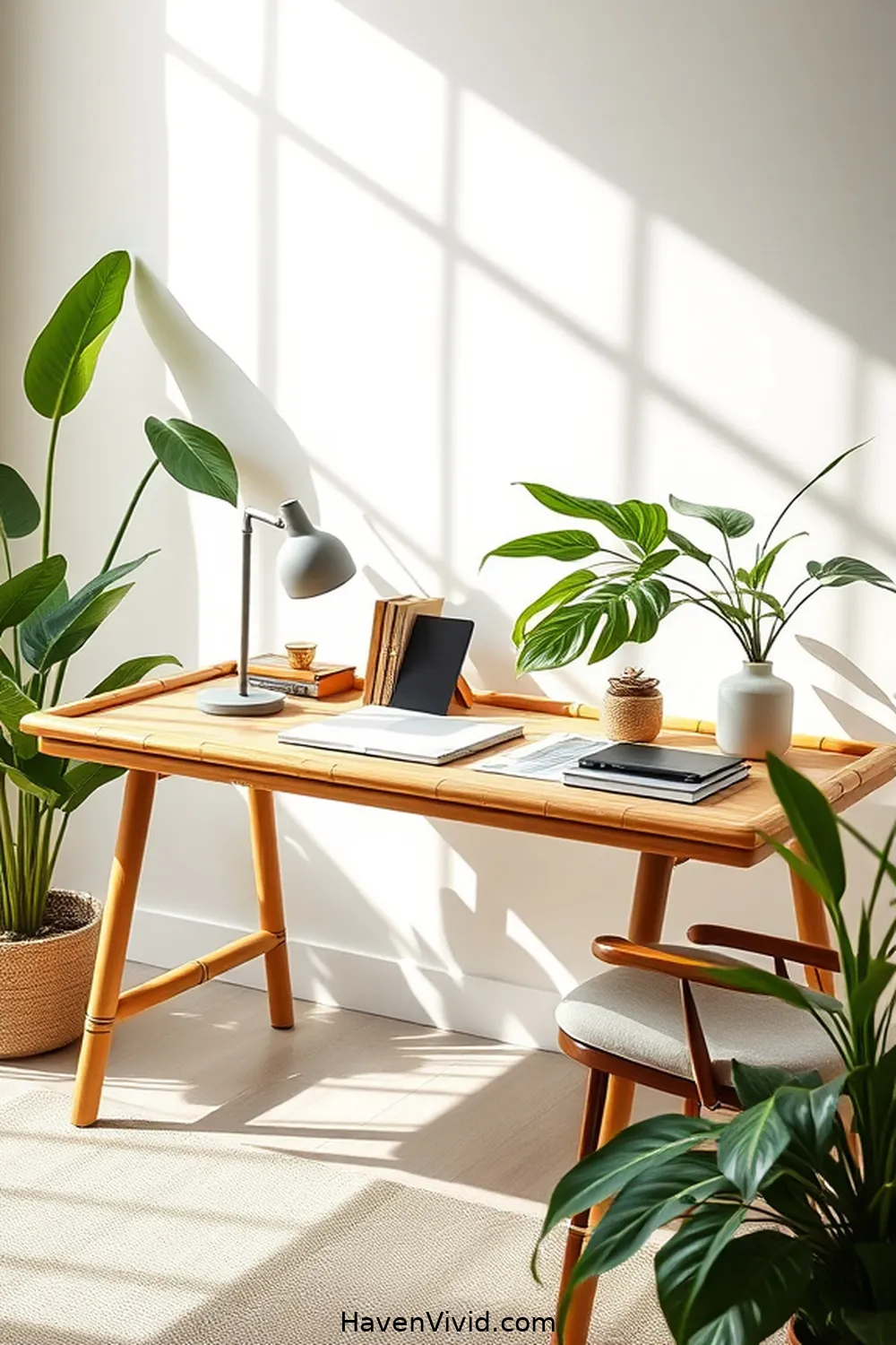 14 Inspiring Ways of Using Bamboo in Artistic Home Office Spaces 2 Bamboo Desks: A Stylish Focal Point for 14 Inspiring Ways of Using Bamboo in Artistic Home Office Spaces