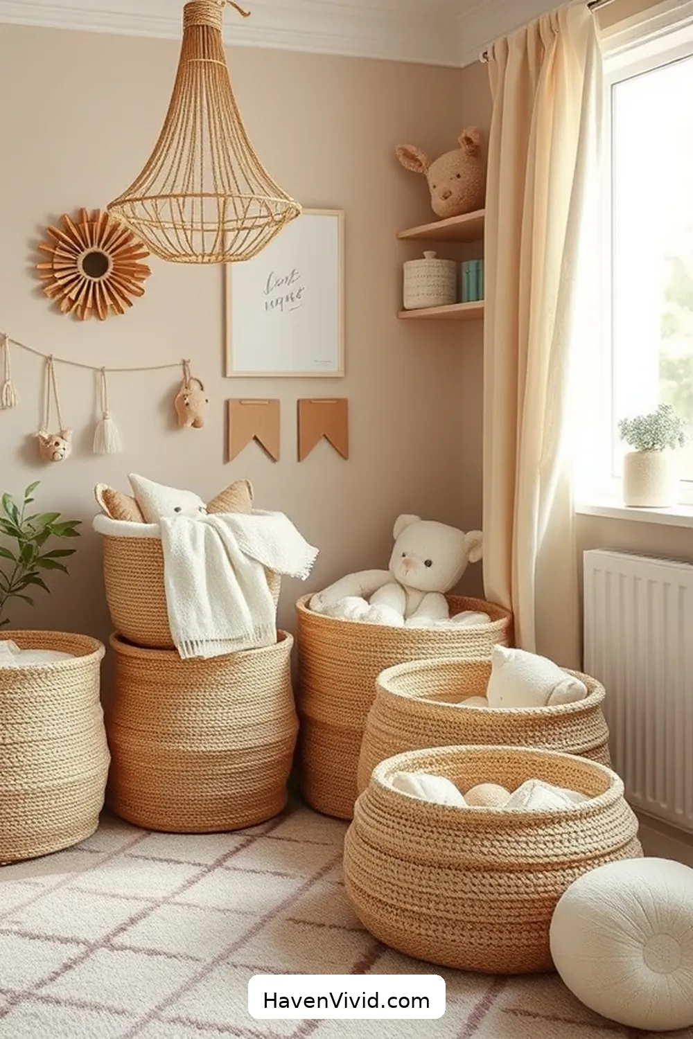 14 Ways to Create Artistic Nursery Spaces Using Natural Fibers 7 Opt for Jute Storage Baskets for 14 Ways to Create Artistic Nursery Spaces Using Natural Fibers