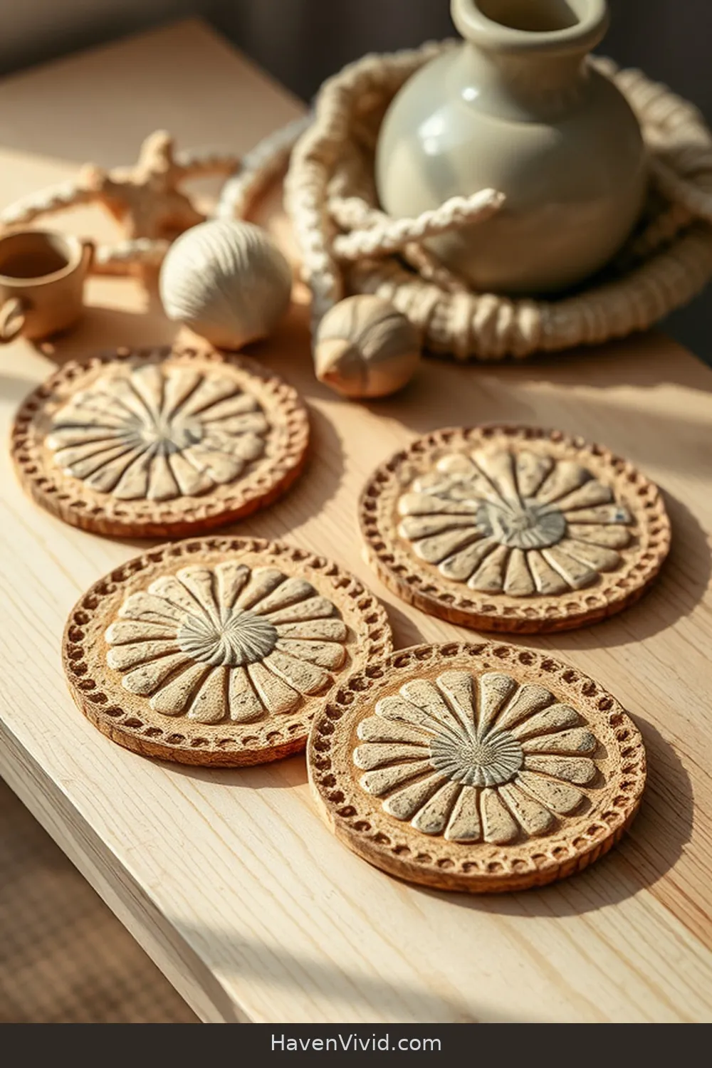 14 Ways to Embrace Coastal Living in Your Room Using Cork 5 DIY Cork Coasters With Shell Motifs for 14 Ways to Embrace Coastal Living in Your Room Using Cork