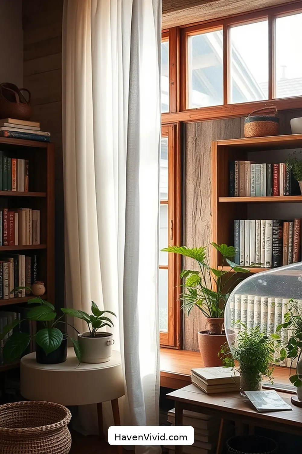 14 Ways to Embrace Farmhouse Living in Your Library Using Organic Cotton 4 Opt for Organic Cotton Curtains to Soften Natural Light for 14 Ways to Embrace Farmhouse Living in Your Library Using Organic Cotton