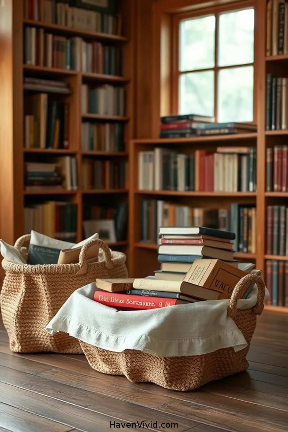 14 Ways to Embrace Farmhouse Living in Your Library Using Organic Cotton 10 Use Organic Cotton Baskets for Organizing Books for 14 Ways to Embrace Farmhouse Living in Your Library Using Organic Cotton