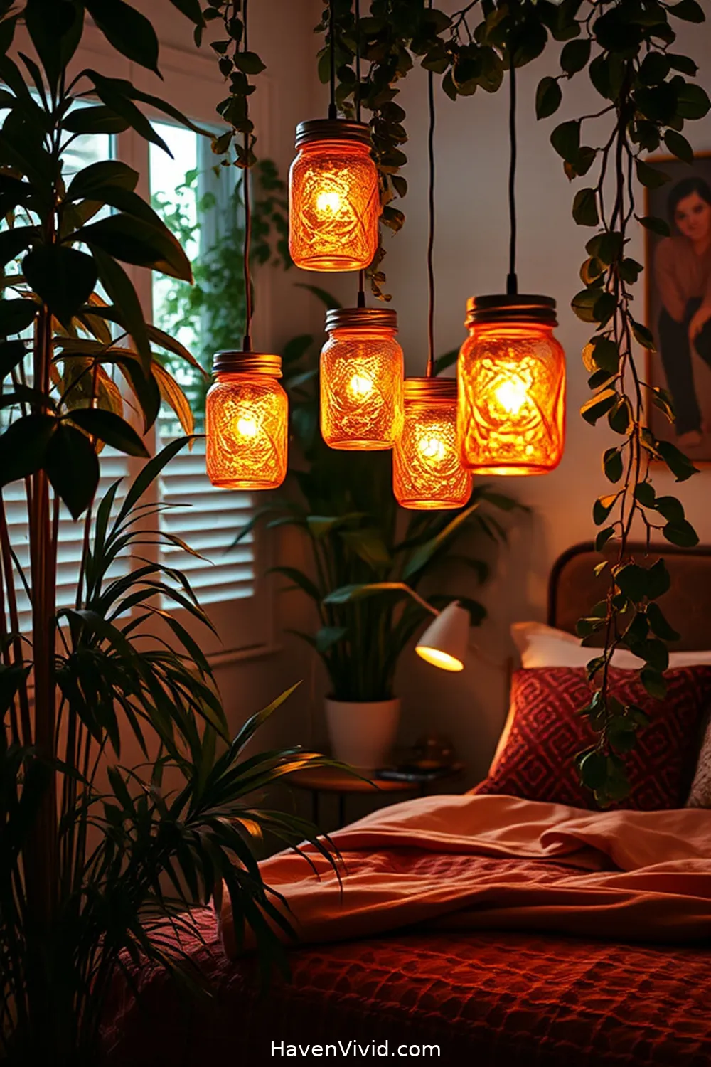 15 Creative Ways for Illuminating Artistic Bedroom Spaces Using Solar-Powered Lights 7 Hanging Solar Mason Jars for an Eclectic Feel for 15 Creative Ways for Illuminating Artistic Bedroom Spaces Using Solar-Powered Lights