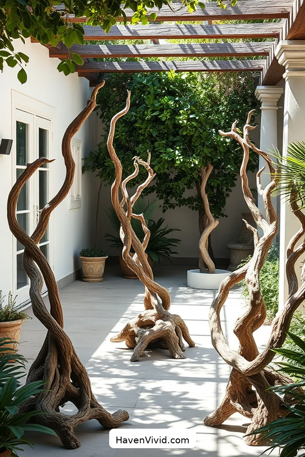15 Creative Ways to Design Artistic Outdoor Patios Using Reclaimed Materials 13 Driftwood Sculptures and Accents for 15 Creative Ways to Design Artistic Outdoor Patios Using Reclaimed Materials