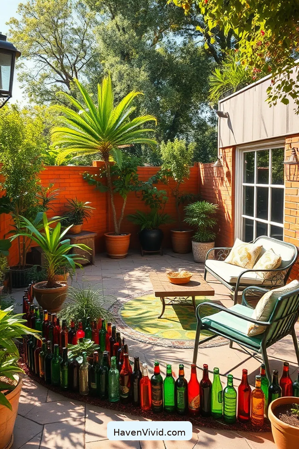 15 Creative Ways to Design Artistic Outdoor Patios Using Reclaimed Materials 12 Recycled Glass Bottle Borders for 15 Creative Ways to Design Artistic Outdoor Patios Using Reclaimed Materials