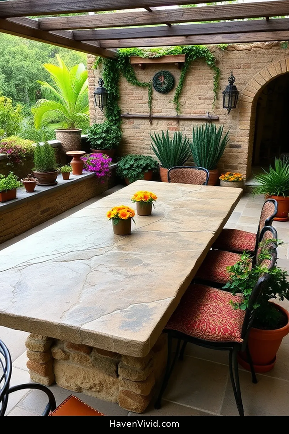 15 Creative Ways to Design Artistic Outdoor Patios Using Reclaimed Materials 9 Stone Slab Outdoor Dining Areas for 15 Creative Ways to Design Artistic Outdoor Patios Using Reclaimed Materials