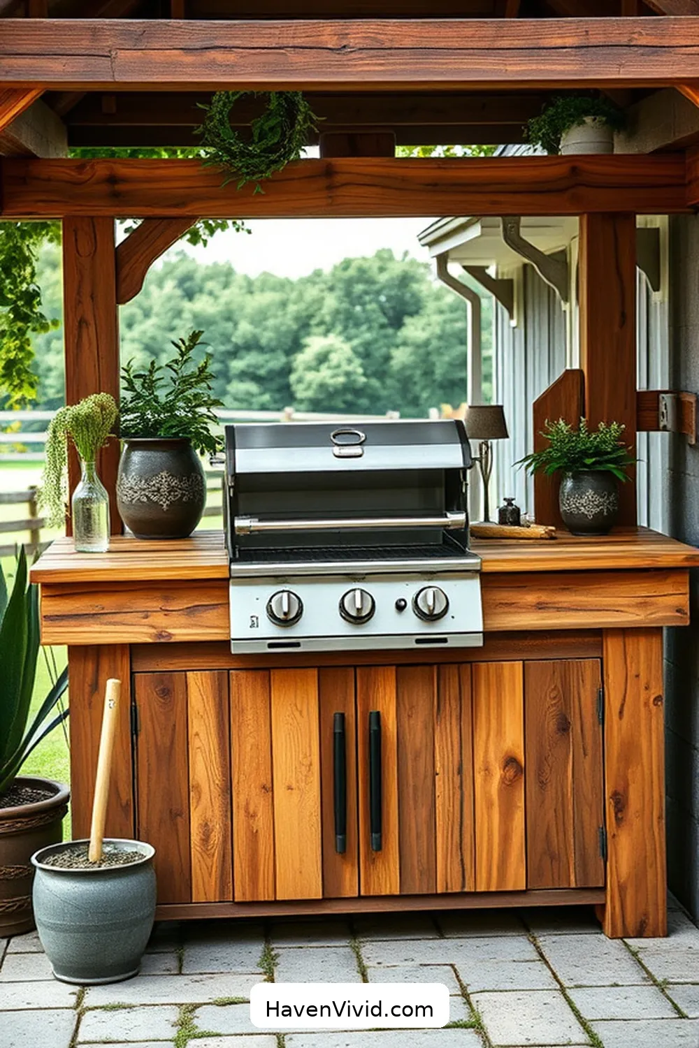 15 Inspiring Farmhouse Outdoor Patio Ideas Using Recycled Wood 9 Rustic Wood Barbecue Station for 15 Inspiring Farmhouse Outdoor Patio Ideas Using Recycled Wood