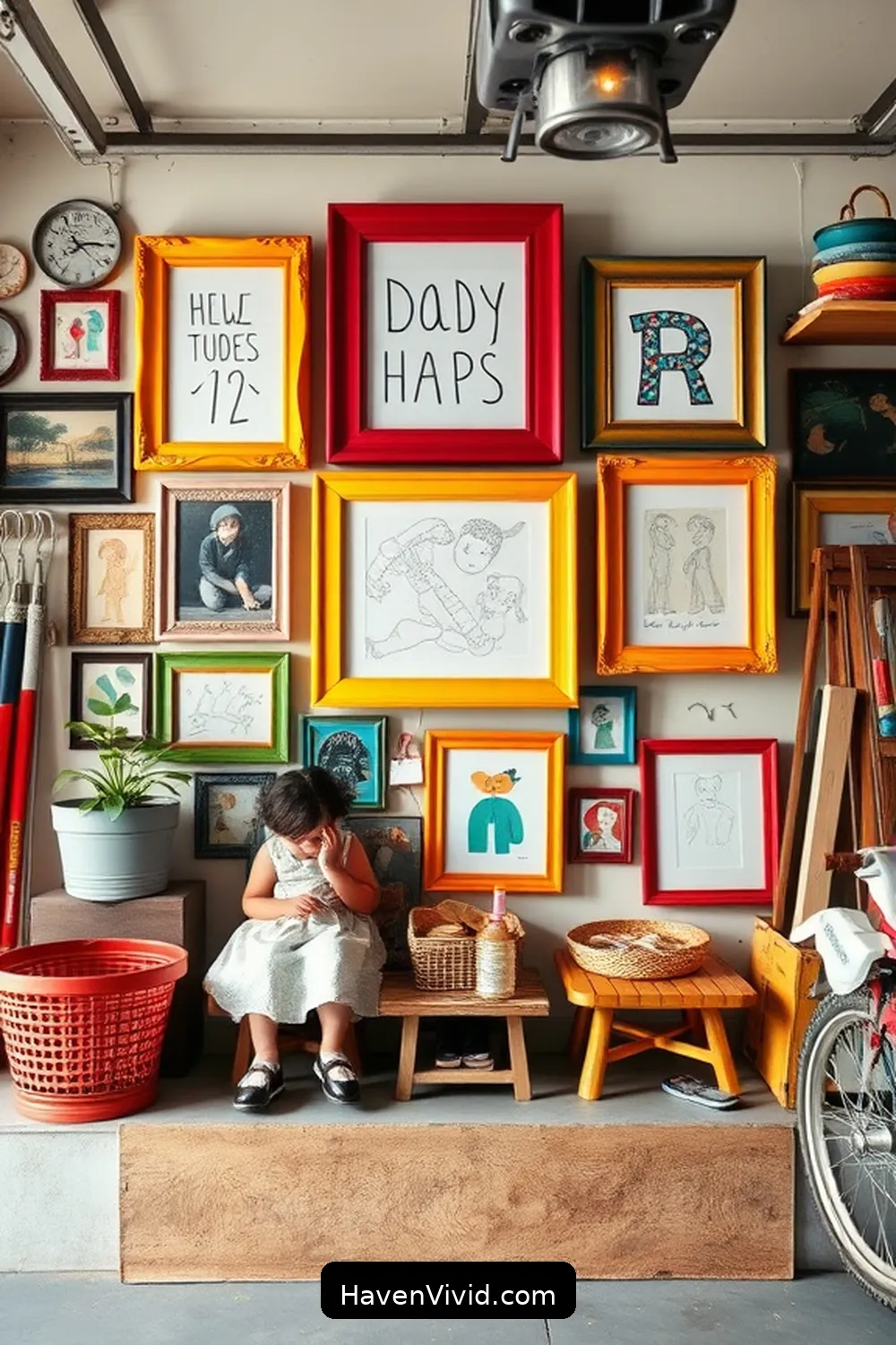 15 Tips for Family-Friendly Living in the Garage Using Recycled Wood 11 Create a Family Art Wall With Old Wood Frames for 15 Tips for Family-Friendly Living in the Garage Using Recycled Wood