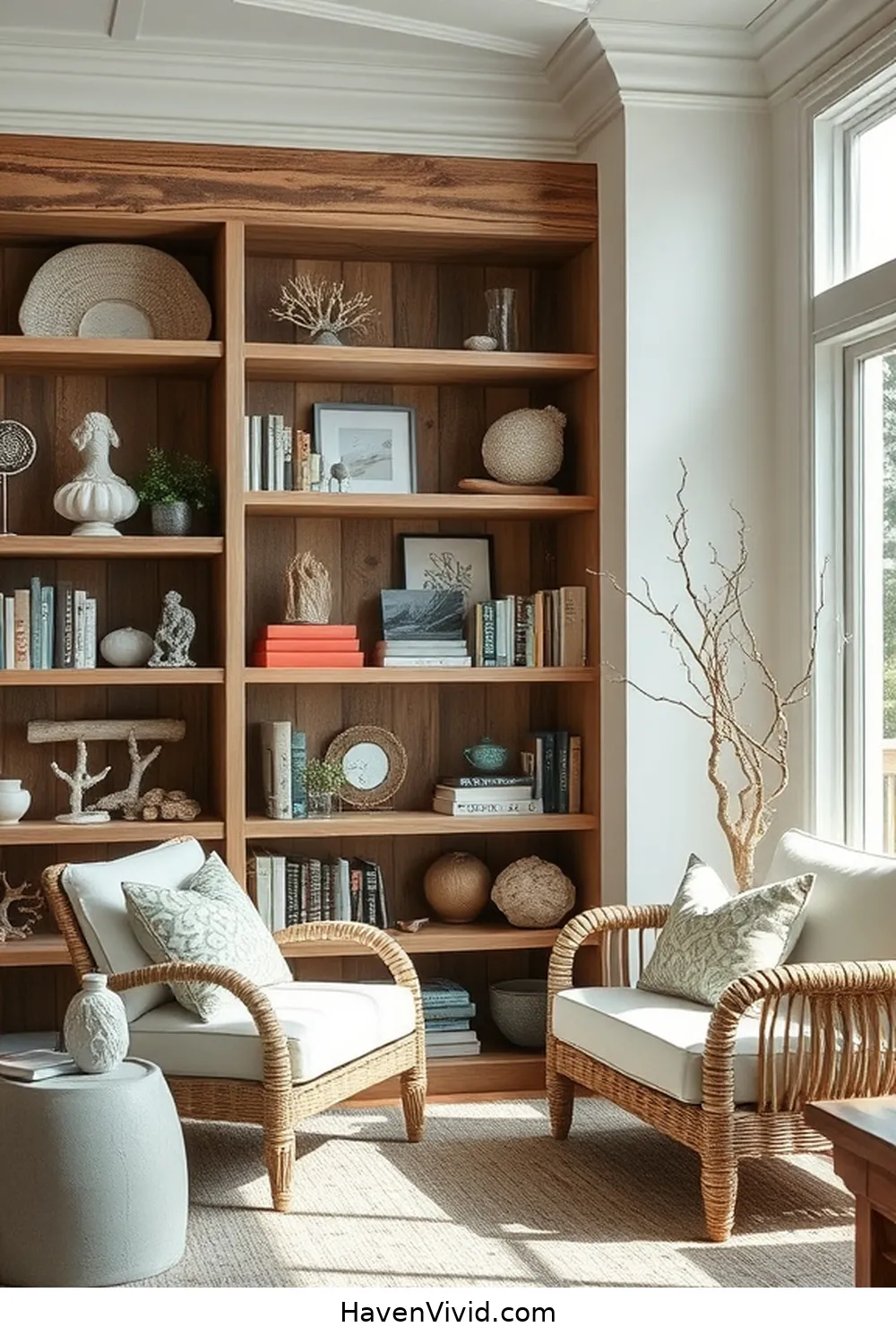15 Ways to Create a Coastal Living Library Using Reclaimed Materials 15 Coral and Beach Pebble Accents for 15 Ways to Create a Coastal Living Library Using Reclaimed Materials