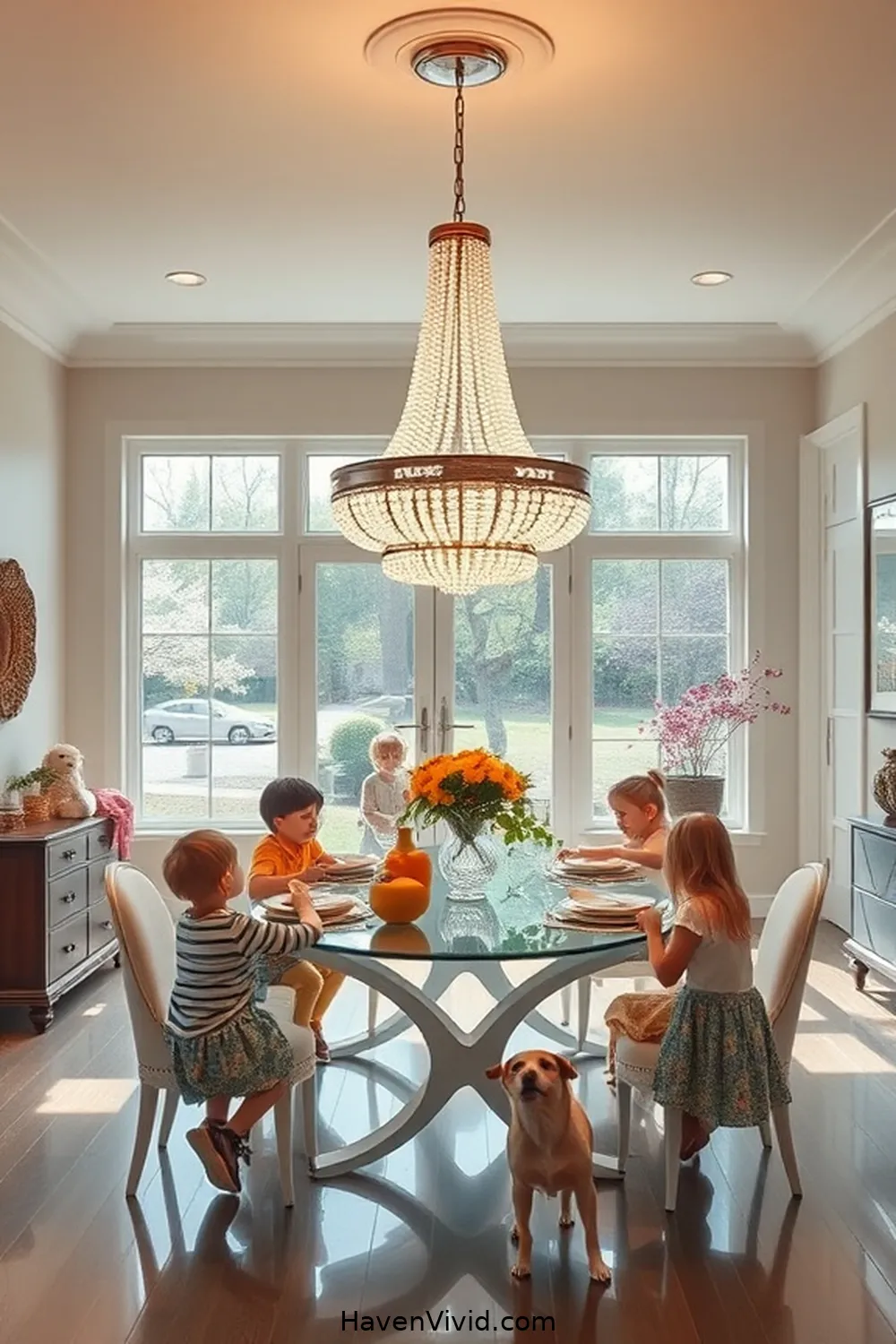 15 Ways to Create a Family-Friendly Dining Room Using Solar-Powered Lights 9 Add Solar-Powered Chandeliers for a Statement Piece for 15 Ways to Create a Family-Friendly Dining Room Using Solar-Powered Lights