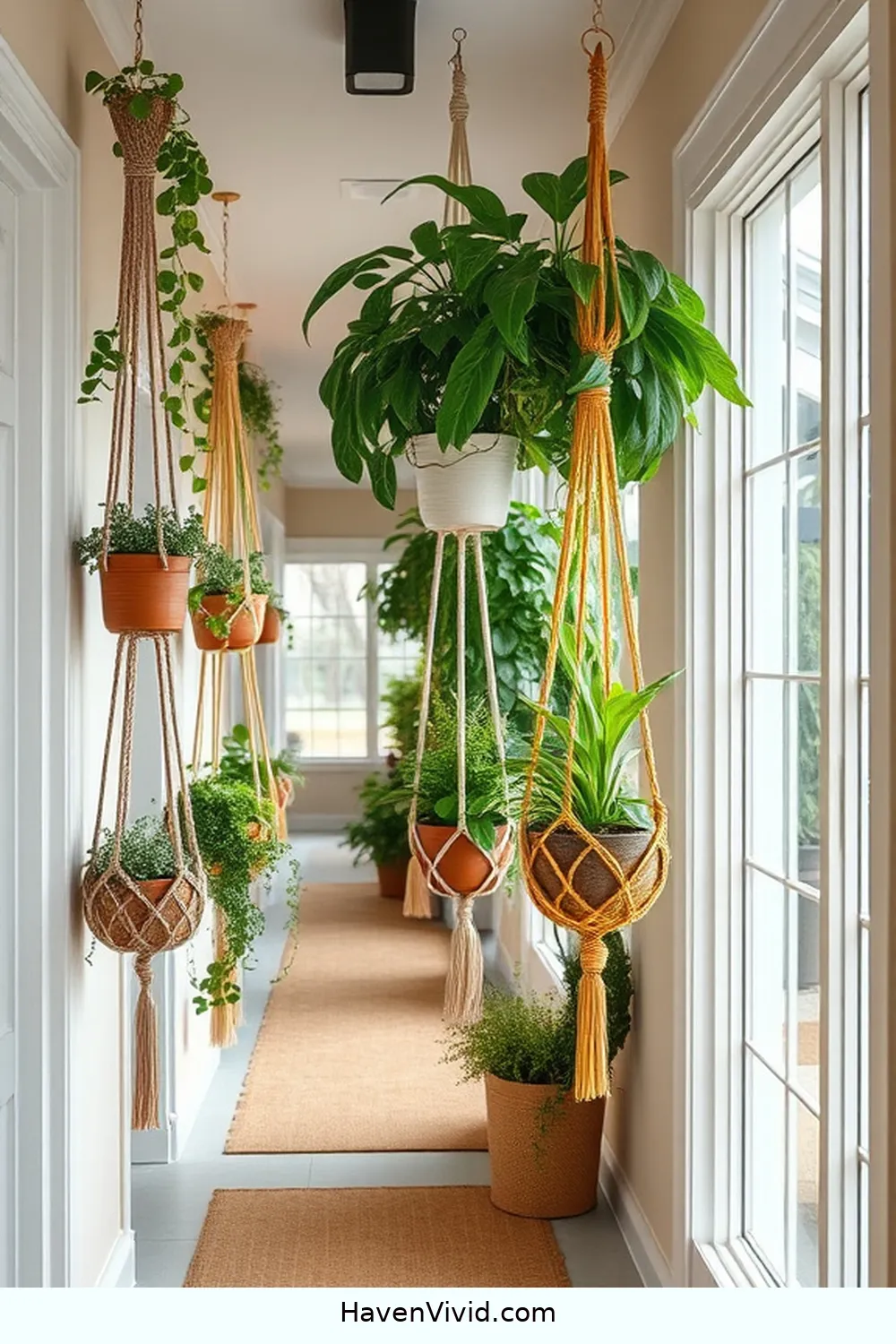 15 Ways to Create a Family-Friendly Hallway Using Natural Fibers 7 Add Macrame Plant Hangers for a Lively Atmosphere for 15 Ways to Create a Family-Friendly Hallway Using Natural Fibers
