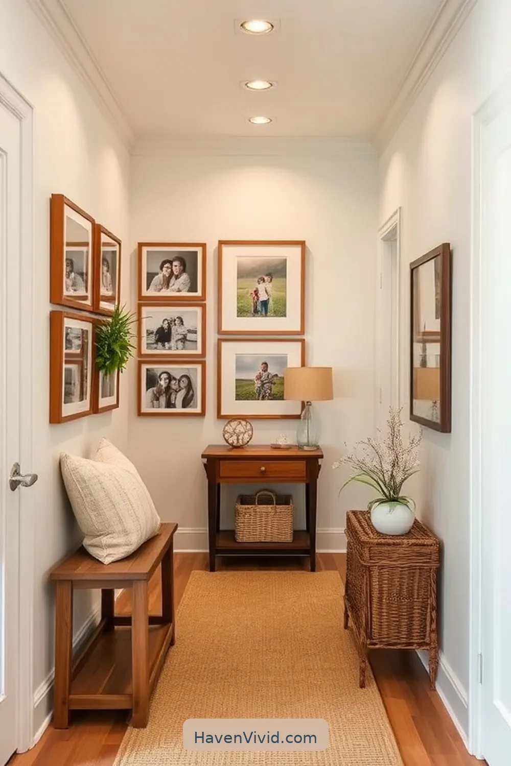 15 Ways to Create a Family-Friendly Hallway Using Natural Fibers 11 Create a Family Photo Gallery With Natural Wood Frames for 15 Ways to Create a Family-Friendly Hallway Using Natural Fibers