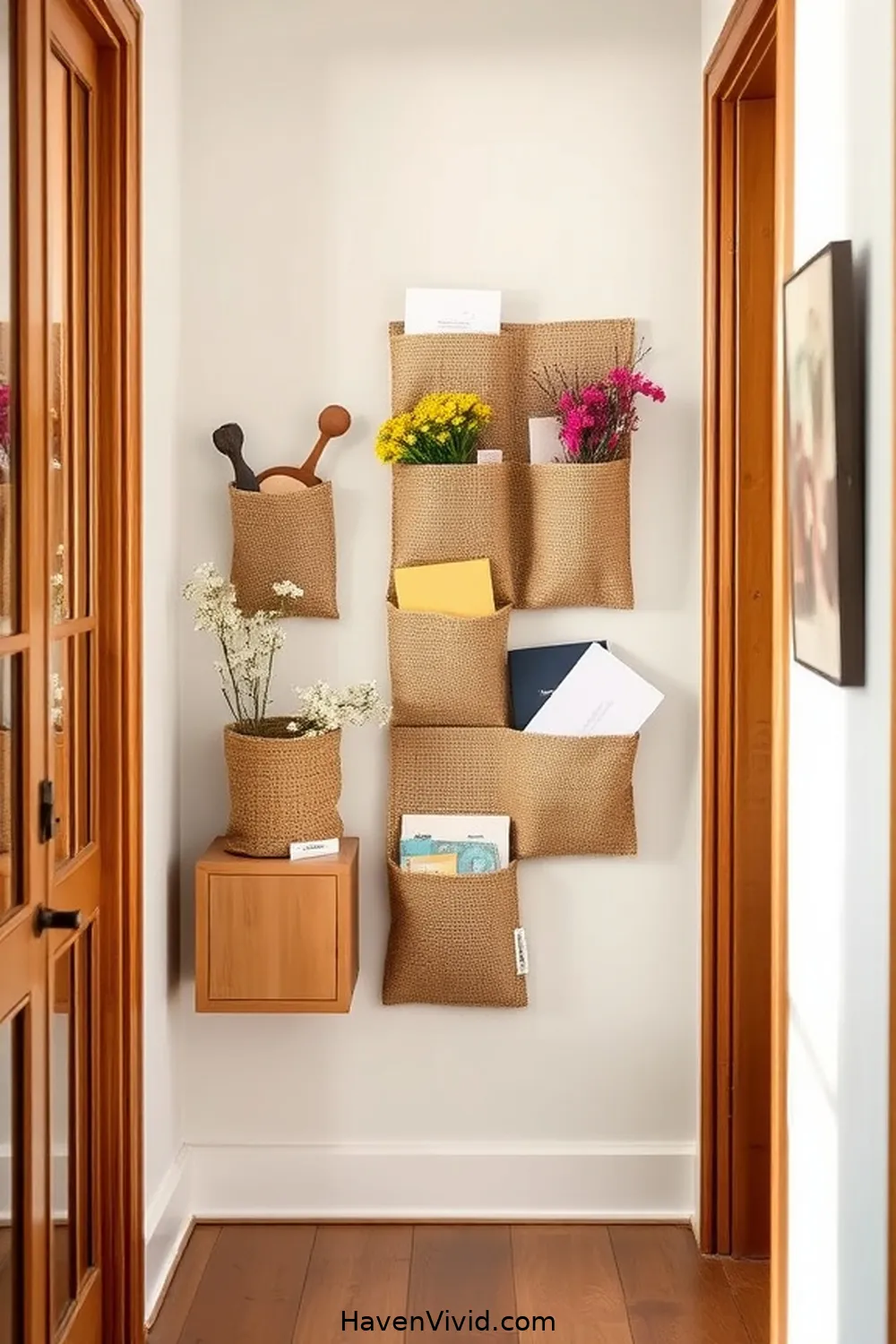 15 Ways to Create a Family-Friendly Hallway Using Natural Fibers 13 Hang Burlap Wall Pockets for Mail and Small Items for 15 Ways to Create a Family-Friendly Hallway Using Natural Fibers