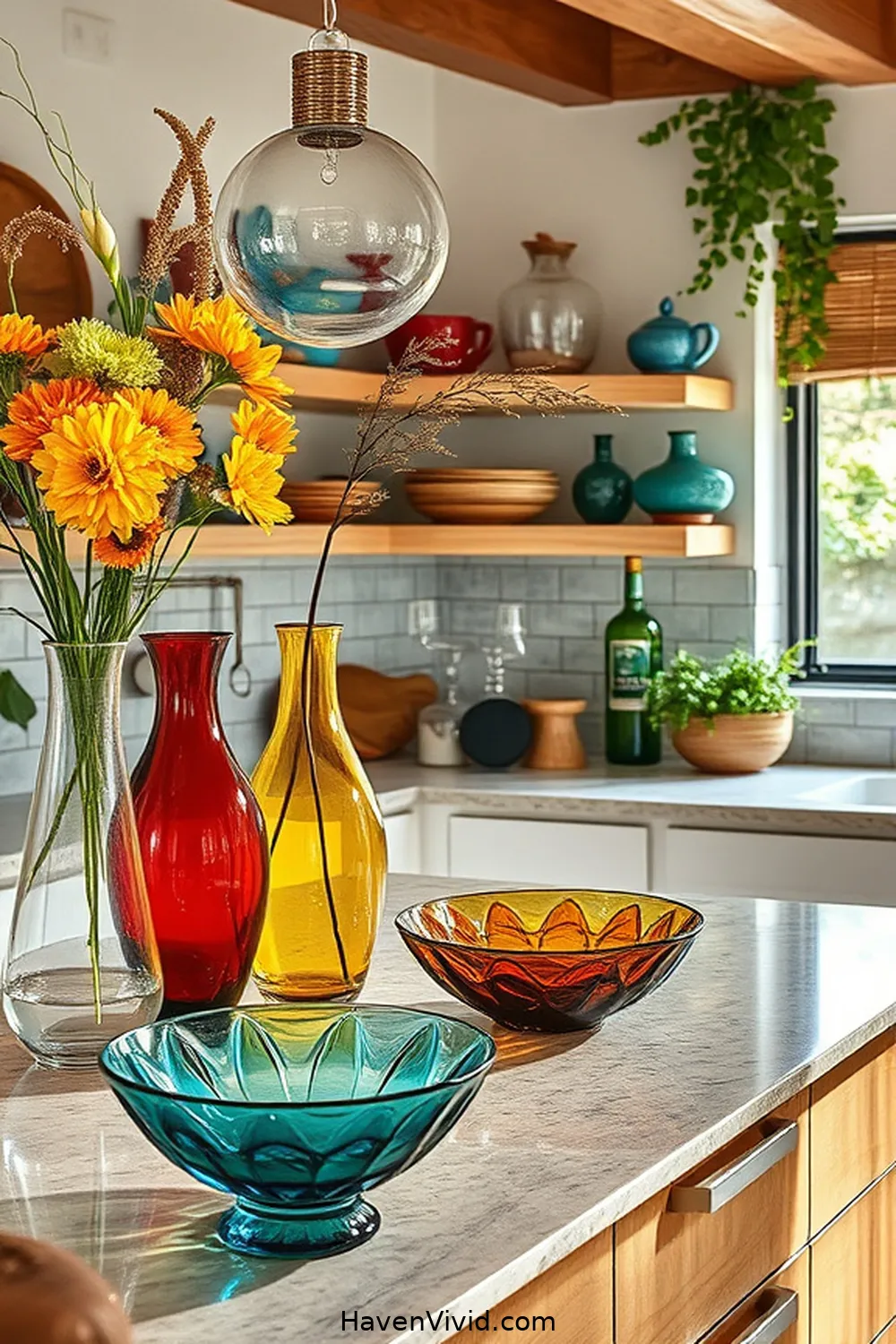 15 Ways to Create a Family-Friendly Kitchen Using Reclaimed Materials 9 Add Recycled Glass Accessories for Color and Style for 15 Ways to Create a Family-Friendly Kitchen Using Reclaimed Materials