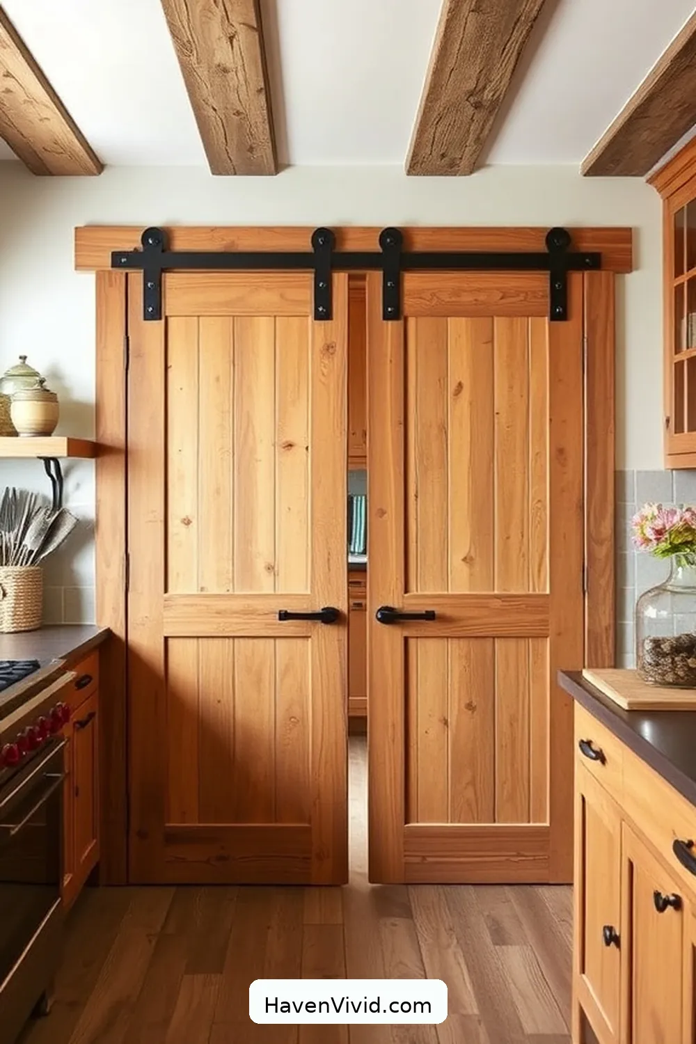 15 Ways to Create a Family-Friendly Kitchen Using Reclaimed Materials 3 Incorporate Salvaged Barn Doors as Pantry Entrances for 15 Ways to Create a Family-Friendly Kitchen Using Reclaimed Materials