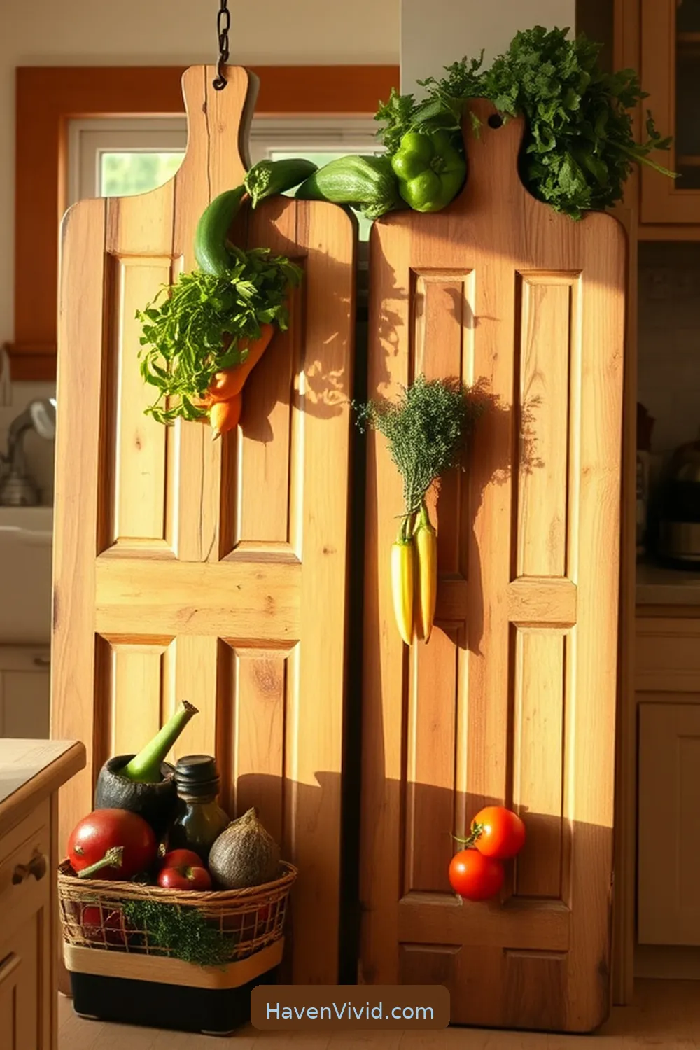 15 Ways to Create a Family-Friendly Kitchen Using Reclaimed Materials 15 Use Old Doors as Unique Cutting Boards for 15 Ways to Create a Family-Friendly Kitchen Using Reclaimed Materials
