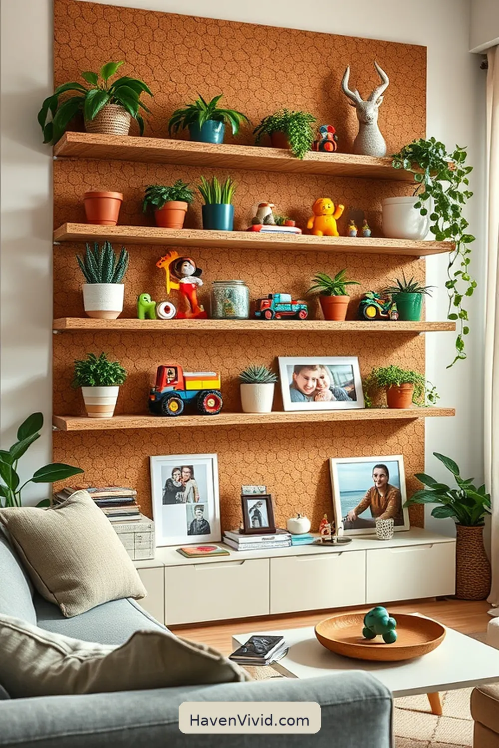 15 Ways to Create a Family-Friendly Living Room Using Cork 15 Fun Cork Display Shelves for 15 Ways to Create a Family-Friendly Living Room Using Cork