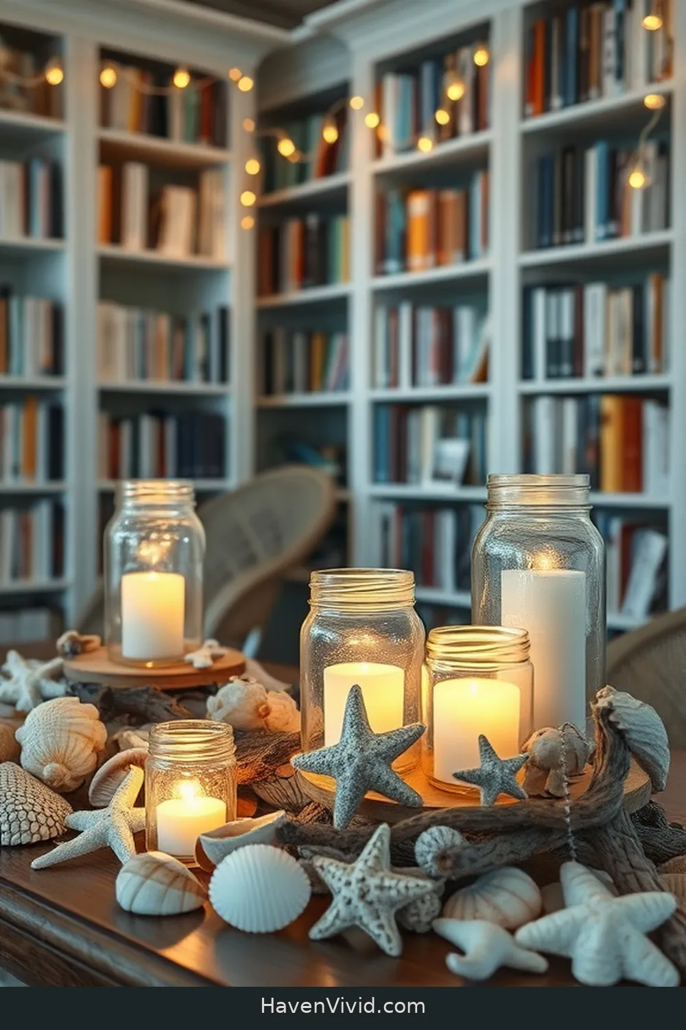 15 Ways to Embrace Coastal Living in Your Library Using Solar-Powered Lights 8 Decorate With Solar Mason Jar Lights for 15 Ways to Embrace Coastal Living in Your Library Using Solar-Powered Lights