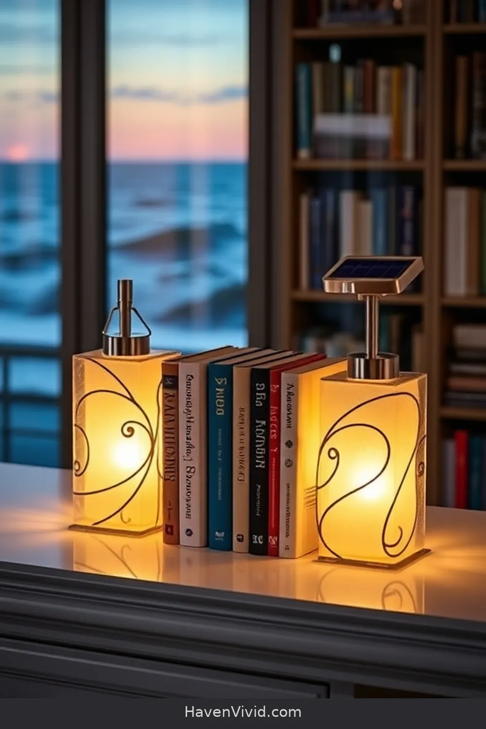 15 Ways to Embrace Coastal Living in Your Library Using Solar-Powered Lights 6 Incorporate Solar-Powered Bookend Lights for 15 Ways to Embrace Coastal Living in Your Library Using Solar-Powered Lights