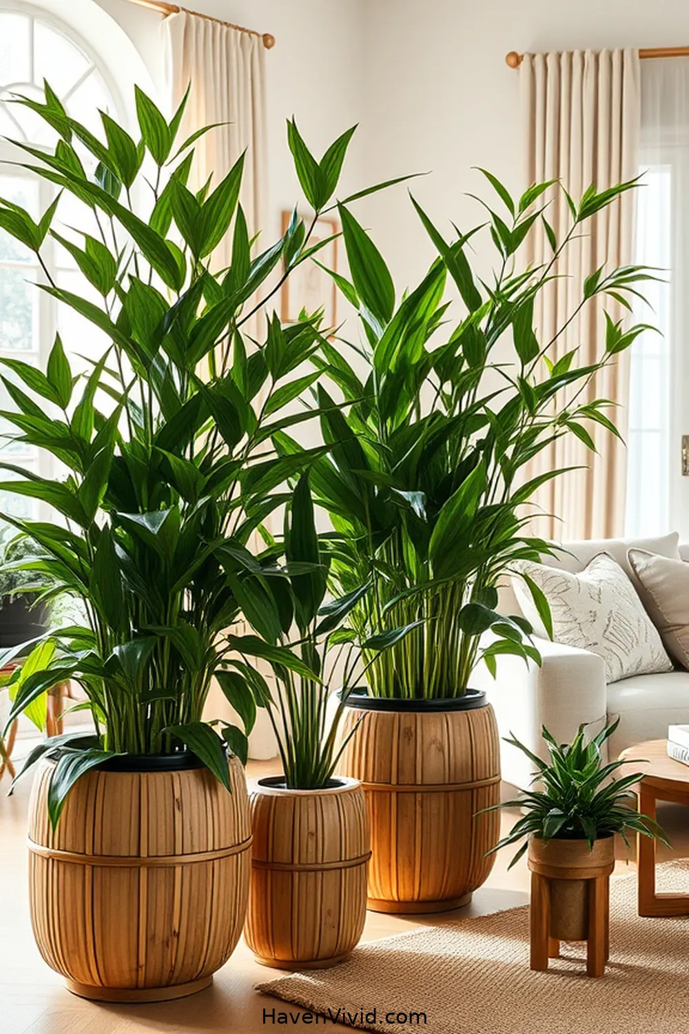 15 Ways to Embrace Eco-Friendly Living Room Design Using Bamboo 11 Use Bamboo Planters to Bring Nature Indoors for 15 Ways to Embrace Eco-Friendly Living Room Design Using Bamboo
