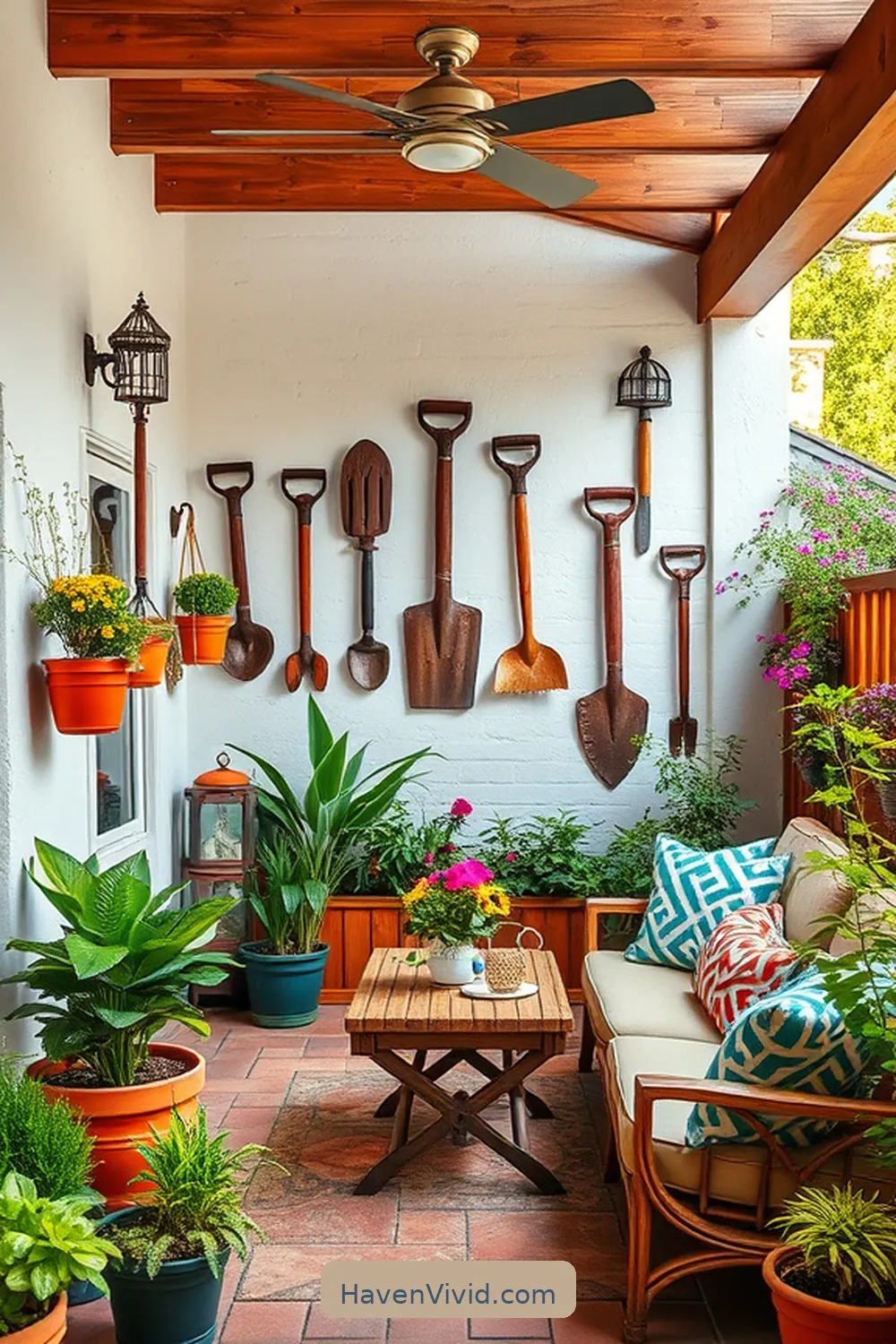16 Creative Family-Friendly Outdoor Patio Ideas Using Reclaimed Materials 16 Old Garden Tools as Wall Art for 16 Creative Family-Friendly Outdoor Patio Ideas Using Reclaimed Materials
