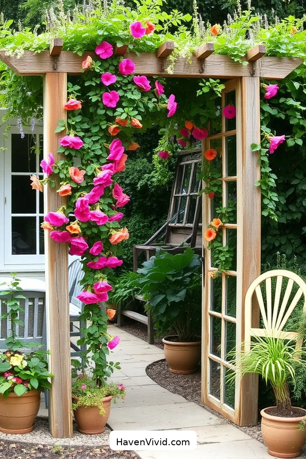 16 Creative Family-Friendly Outdoor Patio Ideas Using Reclaimed Materials 12 Reclaimed Window Frame Garden Trellis for 16 Creative Family-Friendly Outdoor Patio Ideas Using Reclaimed Materials