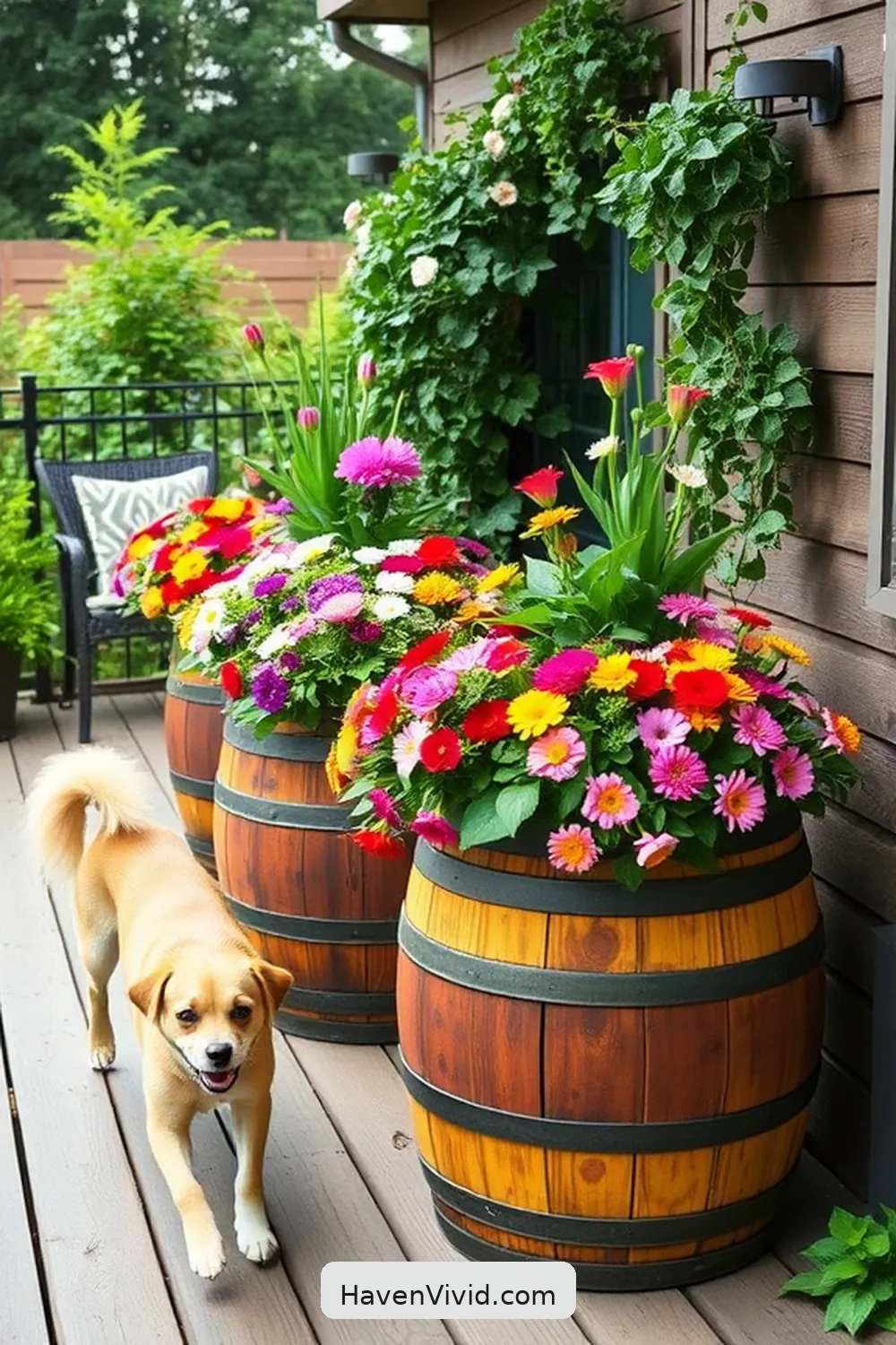 16 Creative Family-Friendly Outdoor Patio Ideas Using Reclaimed Materials 10 Repurposed Wine Barrel Planters for 16 Creative Family-Friendly Outdoor Patio Ideas Using Reclaimed Materials