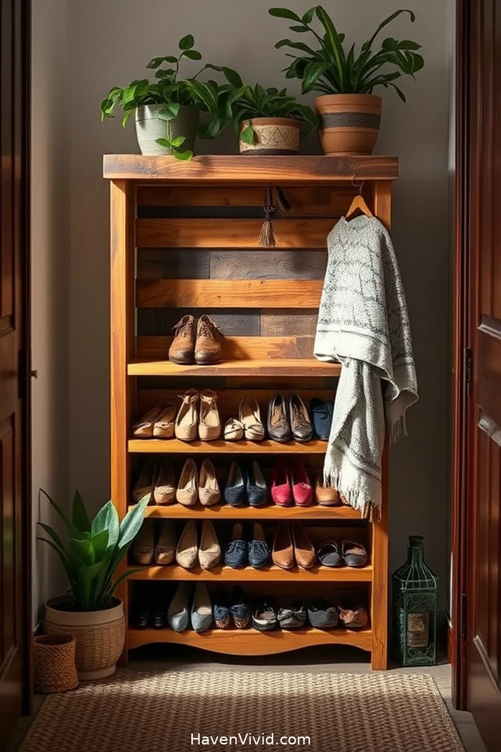 16 Creative Ways for Eco-Friendly Living in Your Hallway Using Recycled Wood 3 Vintage Wood Shoe Rack for 16 Creative Ways for Eco-Friendly Living in Your Hallway Using Recycled Wood