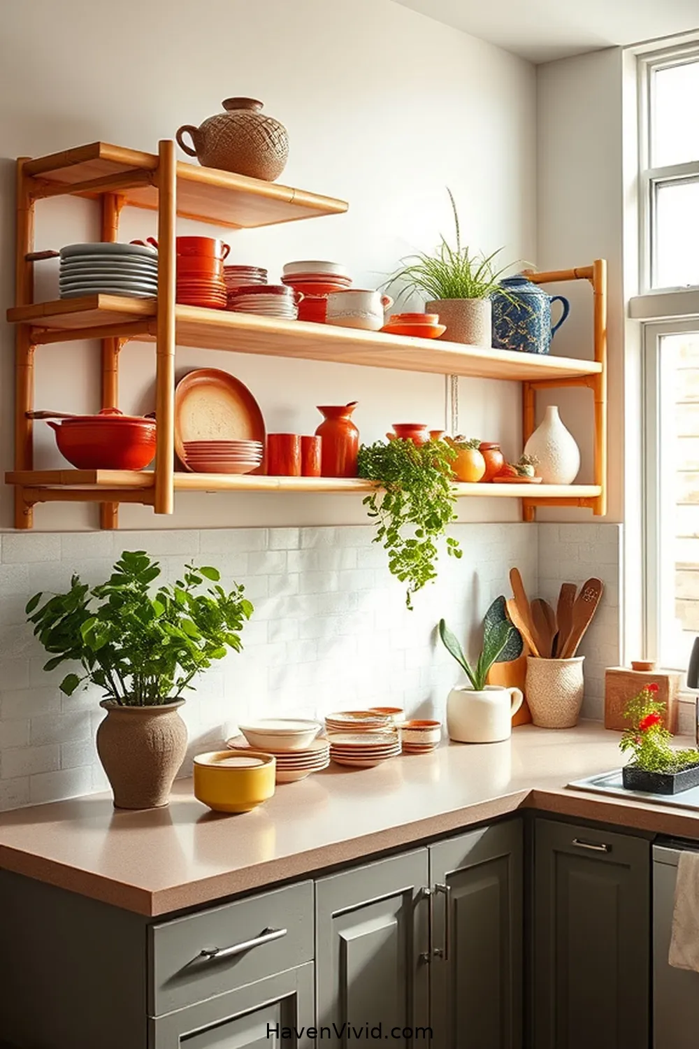 16 Creative Ways to Use Bamboo in Artistic Kitchen Spaces 4 Bamboo Shelving for 16 Creative Ways to Use Bamboo in Artistic Kitchen Spaces