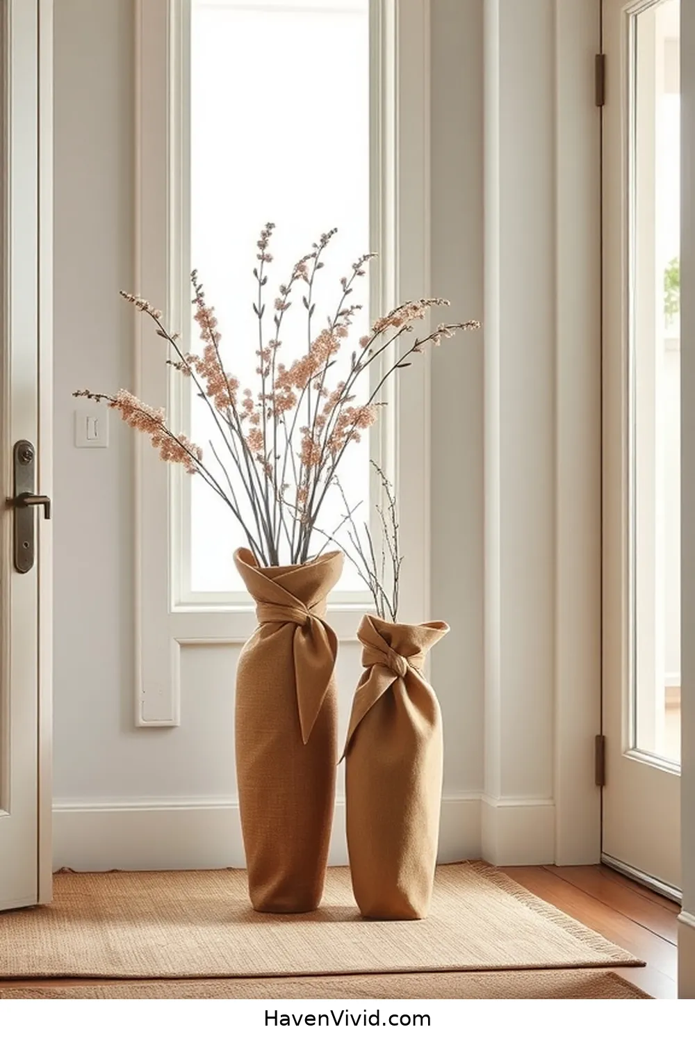 16 Simple Ways to Create a Minimalist Lifestyle Entryway Using Upcycled Fabric 12 Fabric-Wrapped Flower Vases for 16 Simple Ways to Create a Minimalist Lifestyle Entryway Using Upcycled Fabric