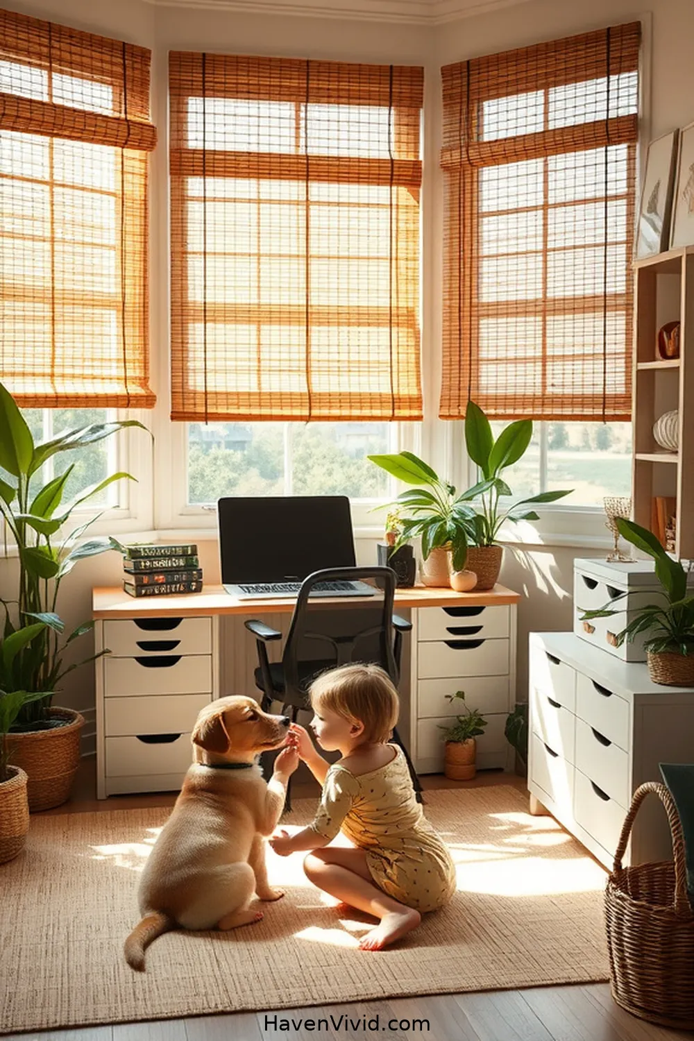 16 Tips for Creating a Family-Friendly Home Office Using Bamboo Decor 5 Use Bamboo Blinds for Natural Light Control for 16 Tips for Creating a Family-Friendly Home Office Using Bamboo Decor