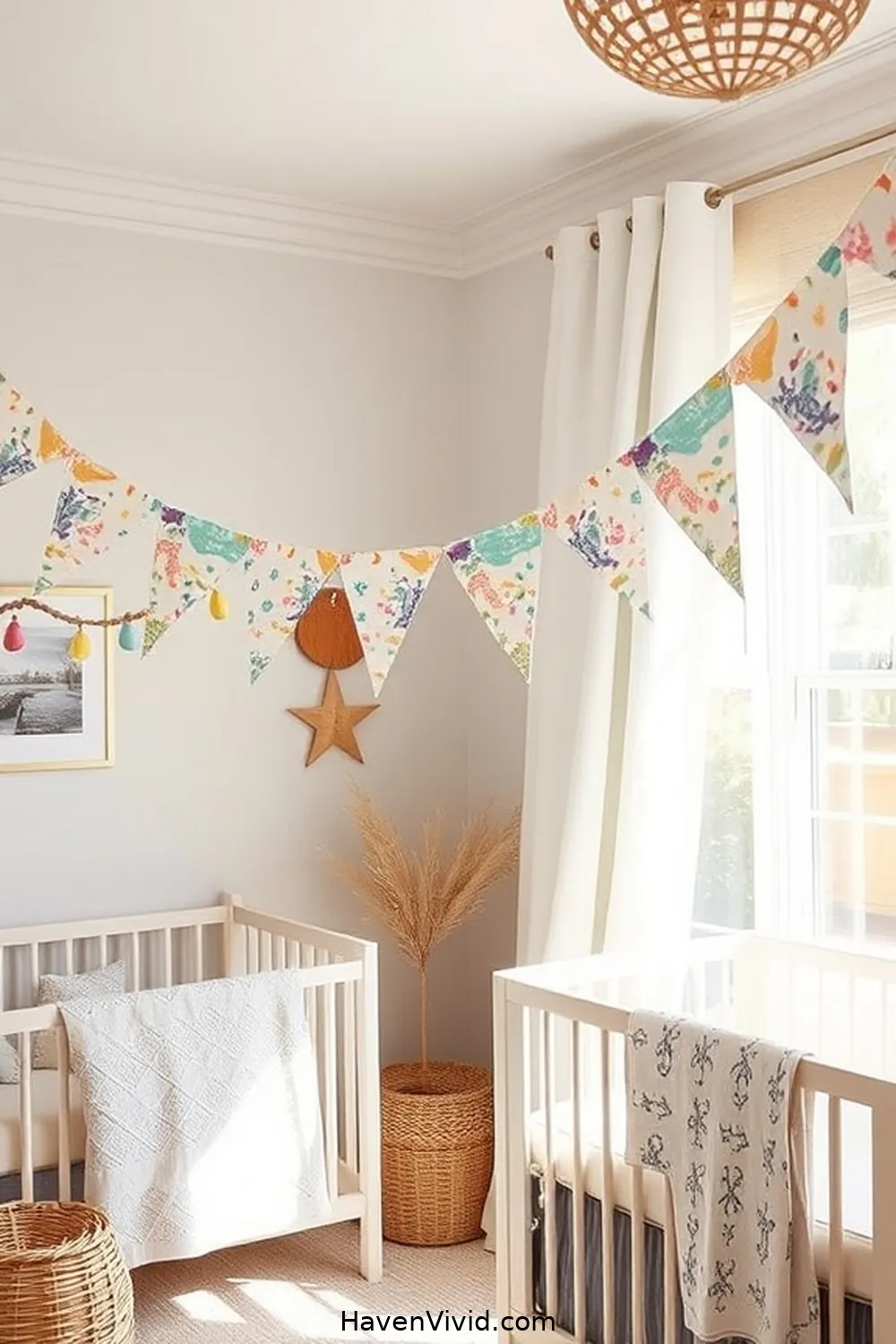 16 Ways to Create a Coastal Living Nursery Using Upcycled Fabric 4 DIY Fabric Bunting for 16 Ways to Create a Coastal Living Nursery Using Upcycled Fabric