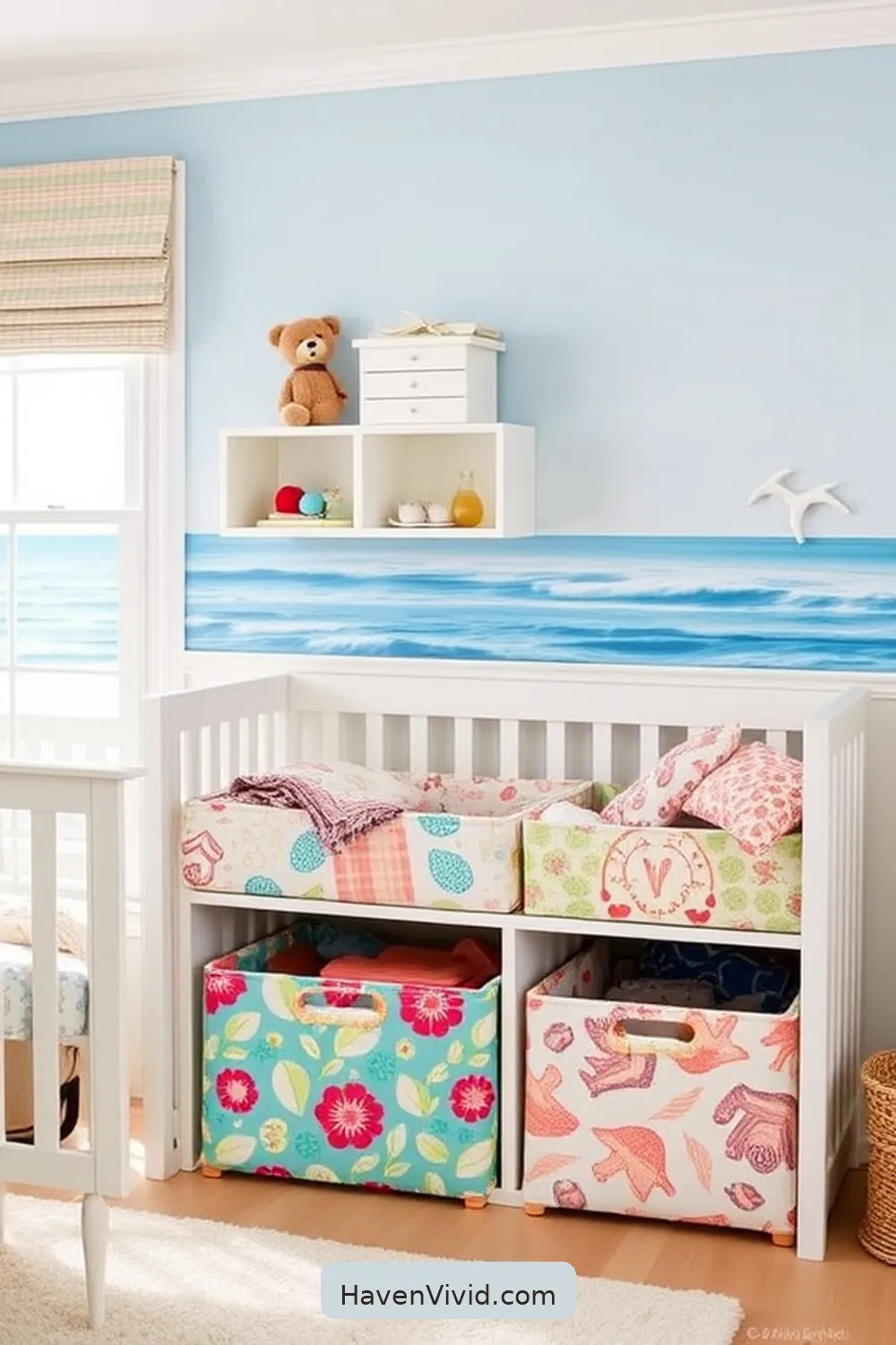 16 Ways to Create a Coastal Living Nursery Using Upcycled Fabric 5 Reusable Fabric Toy Storage for 16 Ways to Create a Coastal Living Nursery Using Upcycled Fabric