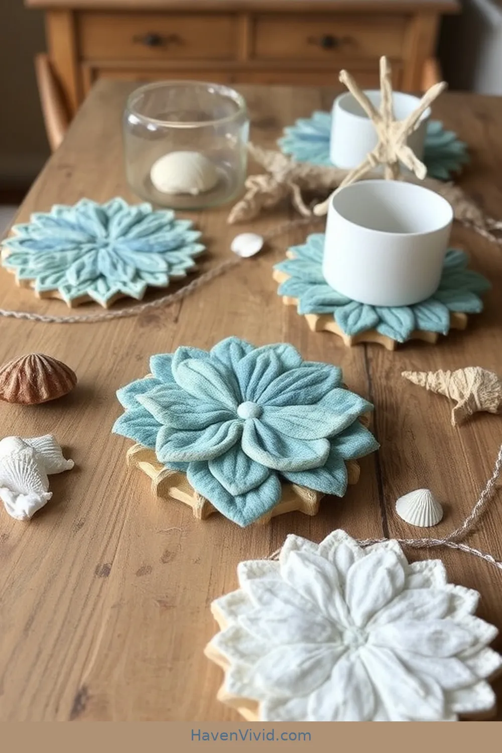 16 Ways to Embrace Coastal Living in Your Dining Room Using Upcycled Fabric 14 DIY Coastal Fabric Coasters to Protect Your Table for 16 Ways to Embrace Coastal Living in Your Dining Room Using Upcycled Fabric