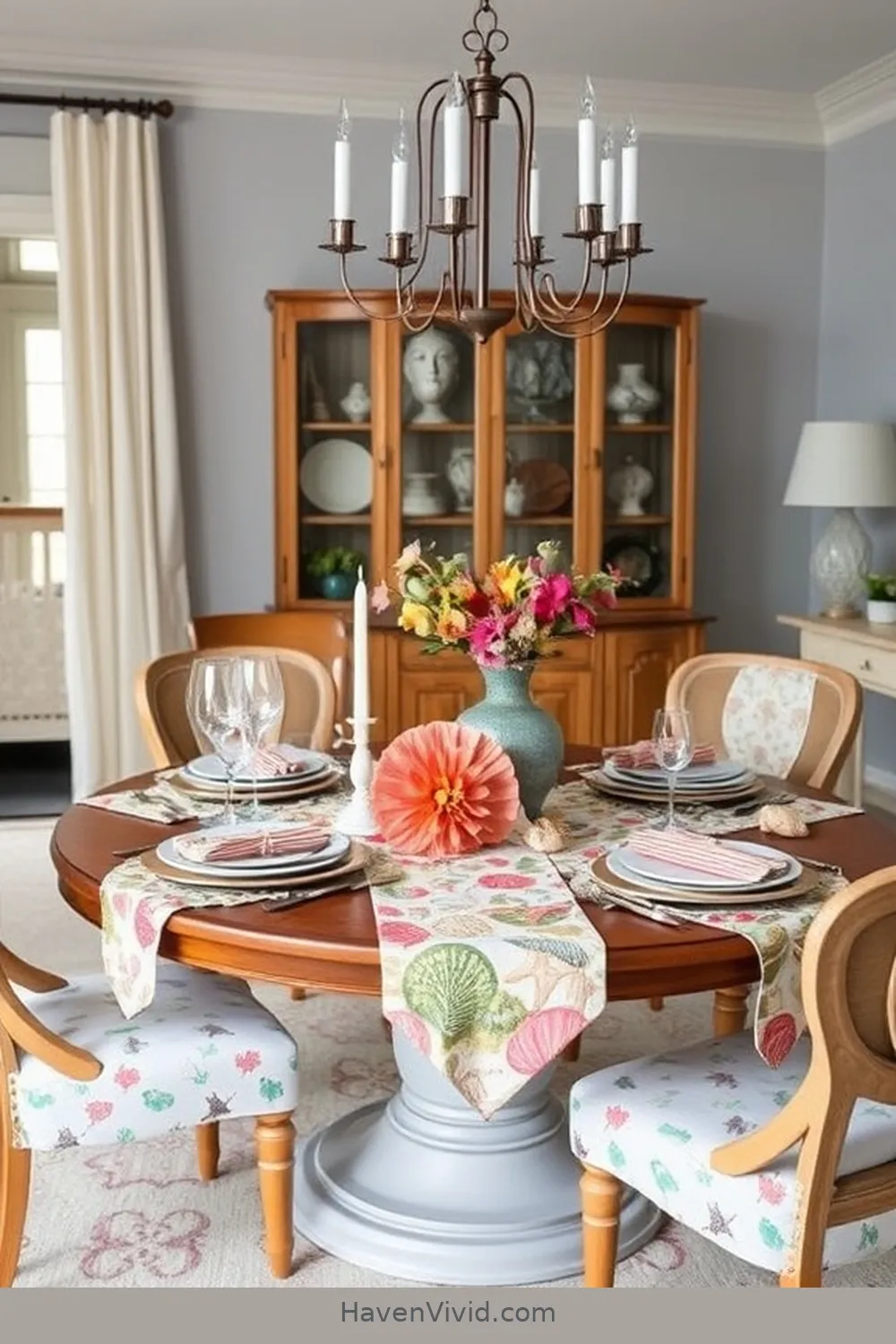 16 Ways to Embrace Coastal Living in Your Dining Room Using Upcycled Fabric 16 Fabric Table Decor Using Beach-Inspired Patterns for 16 Ways to Embrace Coastal Living in Your Dining Room Using Upcycled Fabric