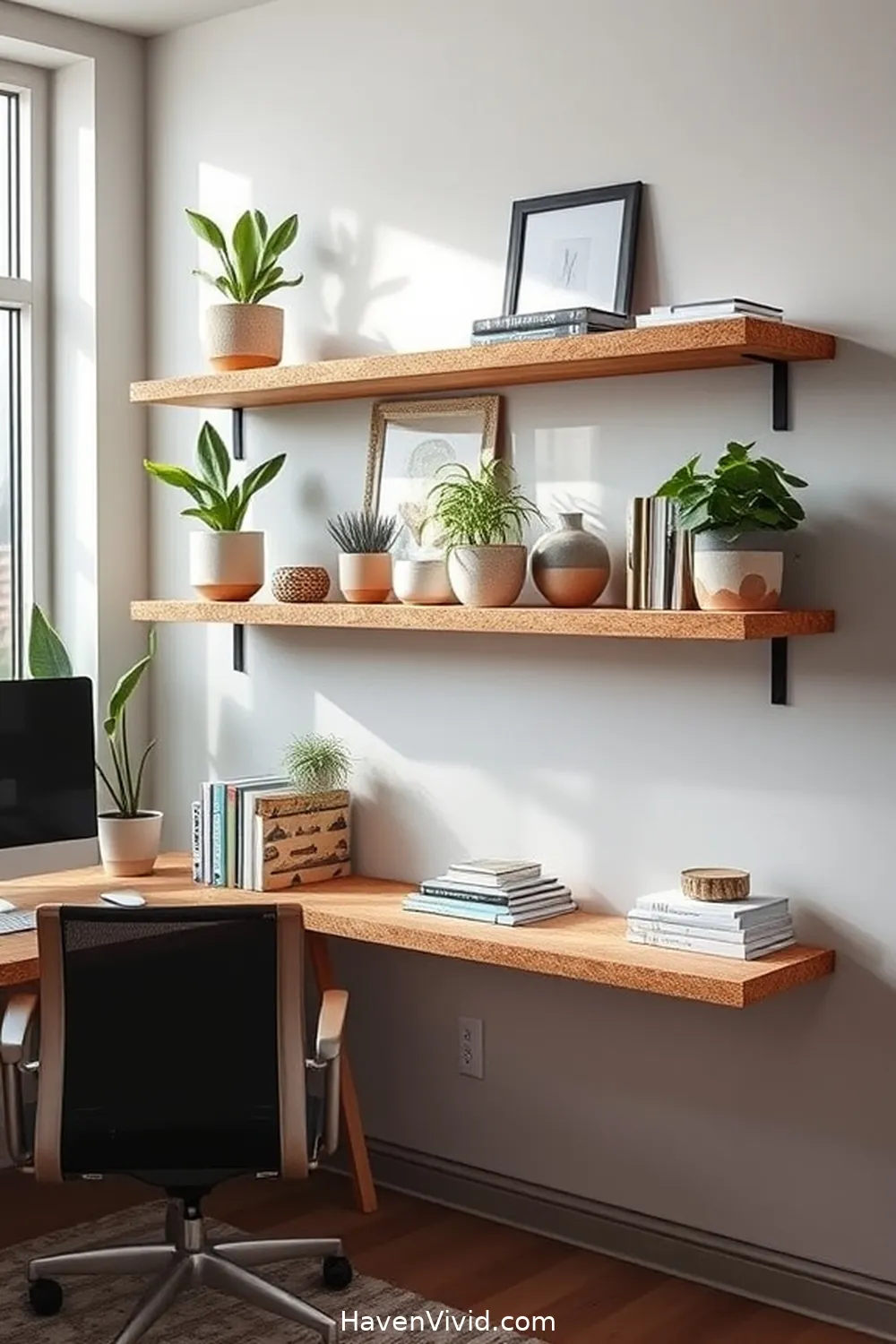16 Ways to Enhance Urban Living in Your Home Office Using Cork 7 Cork Floating Shelves for Storage and Display for 16 Ways to Enhance Urban Living in Your Home Office Using Cork