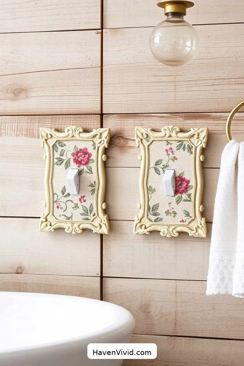 17 Creative Ways for Upcycled Fabric in Your Farmhouse Bathroom 7 Fabric-Covered Light Switch Plates for 17 Creative Ways for Upcycled Fabric in Your Farmhouse Bathroom