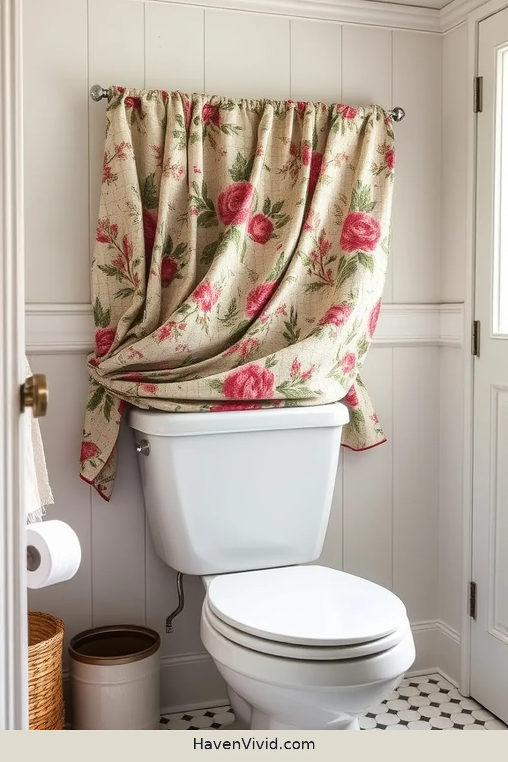 17 Creative Ways for Upcycled Fabric in Your Farmhouse Bathroom 12 Fabric-Covered Toilet Tank Topper for 17 Creative Ways for Upcycled Fabric in Your Farmhouse Bathroom