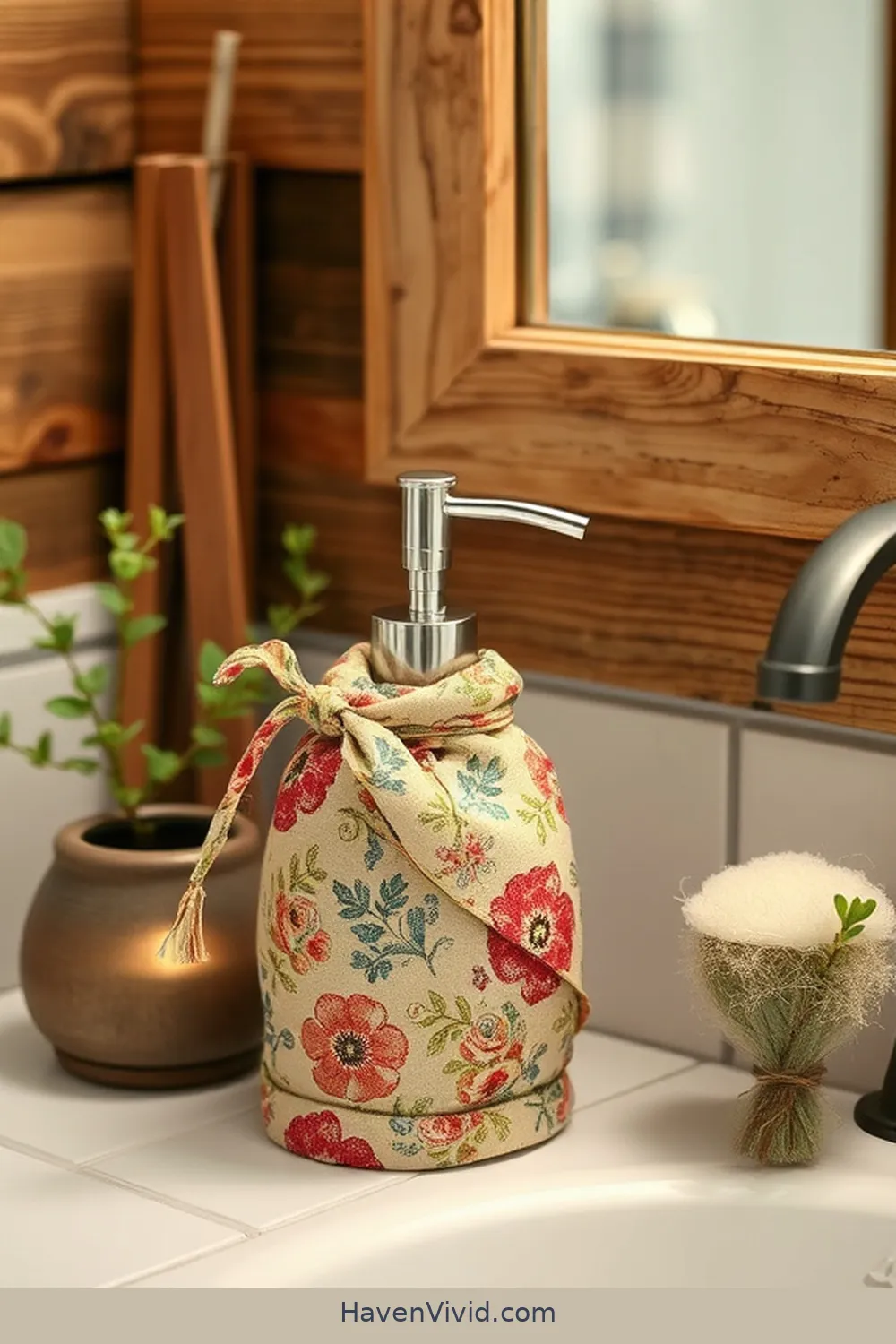 17 Creative Ways for Upcycled Fabric in Your Farmhouse Bathroom 8 Reconstructed Fabric Soap Dispenser for 17 Creative Ways for Upcycled Fabric in Your Farmhouse Bathroom