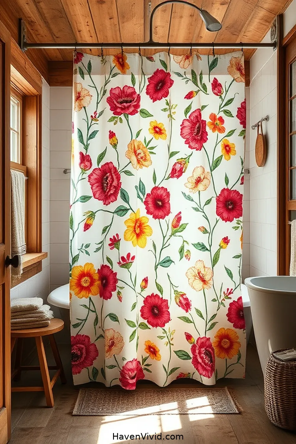 17 Creative Ways for Upcycled Fabric in Your Farmhouse Bathroom 2 Upcycled Fabric Shower Curtain for 17 Creative Ways for Upcycled Fabric in Your Farmhouse Bathroom