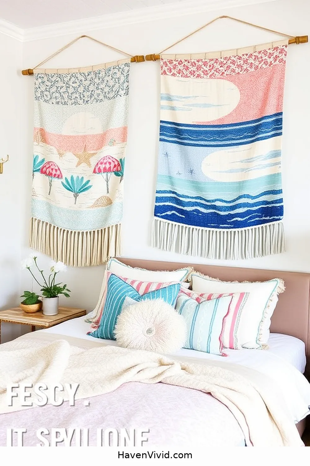 17 Creative Ways to Achieve Coastal Living in Your Bedroom Using Upcycled Fabric 13 Eco-Friendly Fabric Wall Hangings for 17 Creative Ways to Achieve Coastal Living in Your Bedroom Using Upcycled Fabric