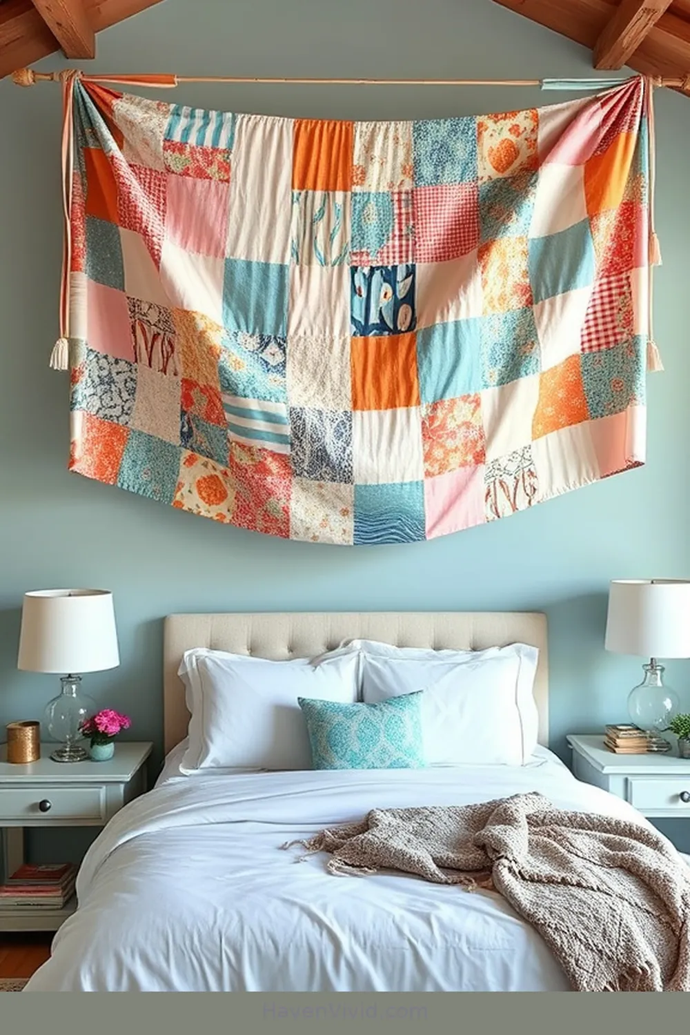 17 Creative Ways to Achieve Coastal Living in Your Bedroom Using Upcycled Fabric 9 Patchwork Coastal Banner for 17 Creative Ways to Achieve Coastal Living in Your Bedroom Using Upcycled Fabric
