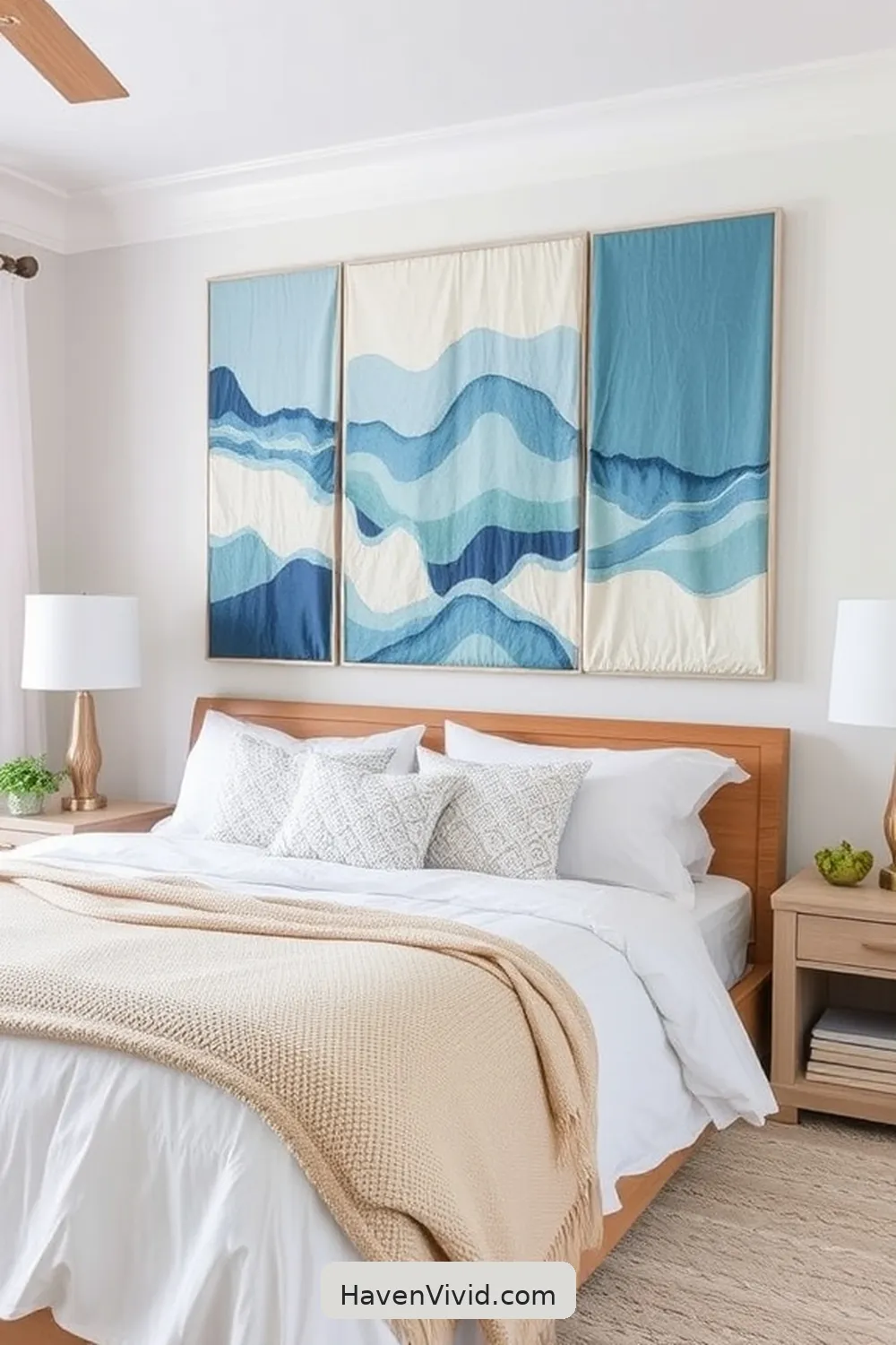 17 Creative Ways to Achieve Coastal Living in Your Bedroom Using Upcycled Fabric 3 Reusable Fabric Wall Art for 17 Creative Ways to Achieve Coastal Living in Your Bedroom Using Upcycled Fabric