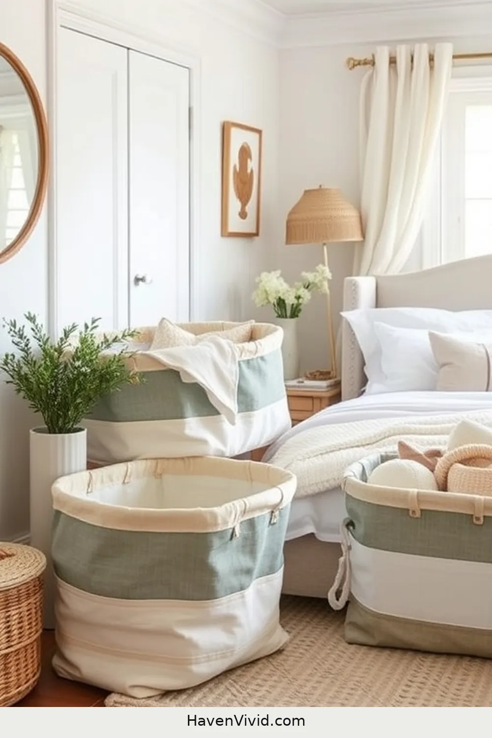 17 Creative Ways to Achieve Coastal Living in Your Bedroom Using Upcycled Fabric 11 Vintage Fabric Storage Baskets for 17 Creative Ways to Achieve Coastal Living in Your Bedroom Using Upcycled Fabric