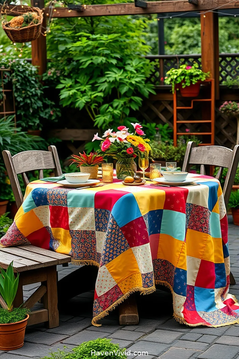 17 Eco-Friendly Ways to Use Upcycled Fabric for Outdoor Patio Living 7 Patchwork Tablecloths for 17 Eco-Friendly Ways to Use Upcycled Fabric for Outdoor Patio Living