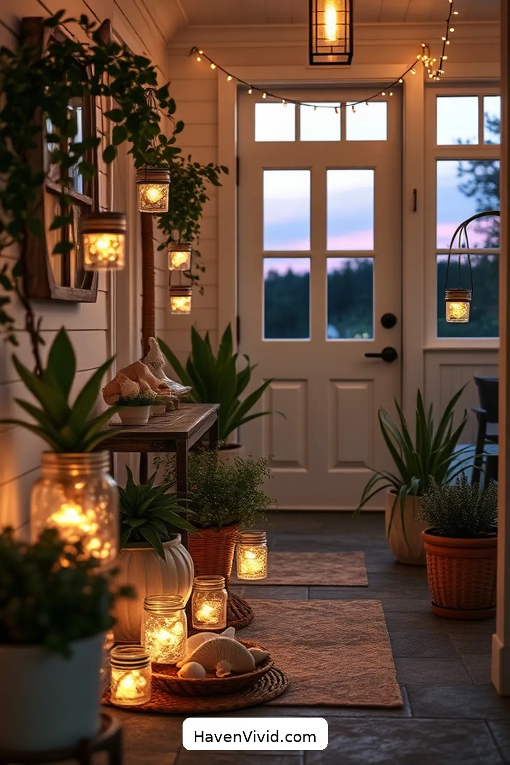 17 Ways to Achieve a Coastal Living Entryway Using Solar-Powered Lights 17 Incorporate Solar Fairy Jar Lights for 17 Ways to Achieve a Coastal Living Entryway Using Solar-Powered Lights