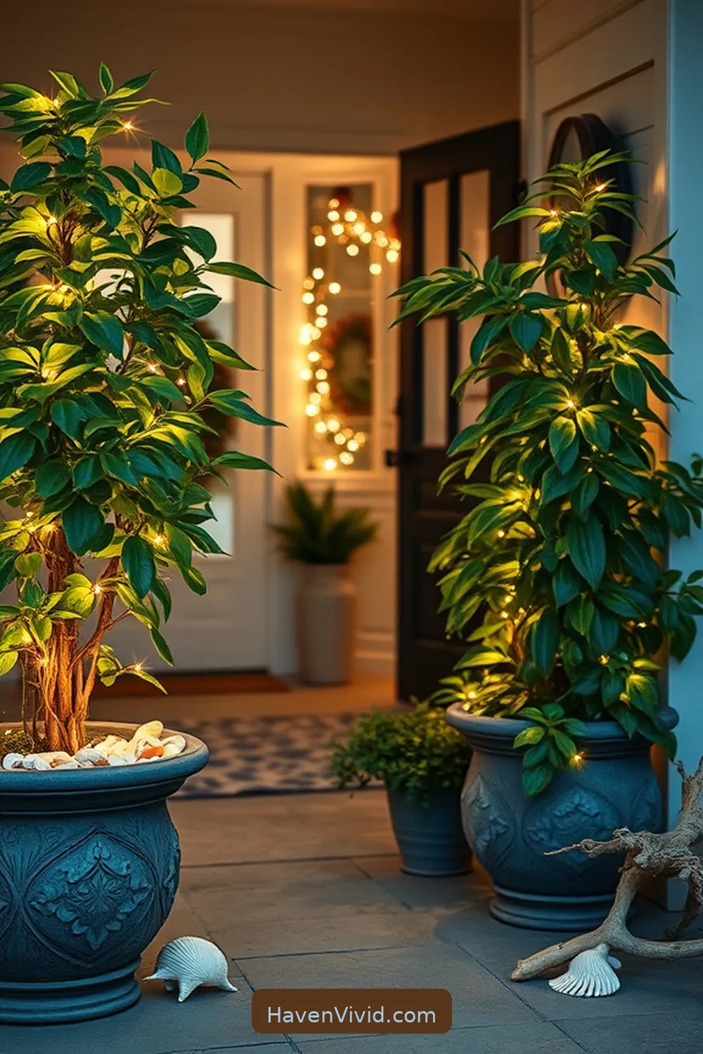 17 Ways to Achieve a Coastal Living Entryway Using Solar-Powered Lights 11 Incorporate Solar Fairy Lights in Potted Plants for 17 Ways to Achieve a Coastal Living Entryway Using Solar-Powered Lights