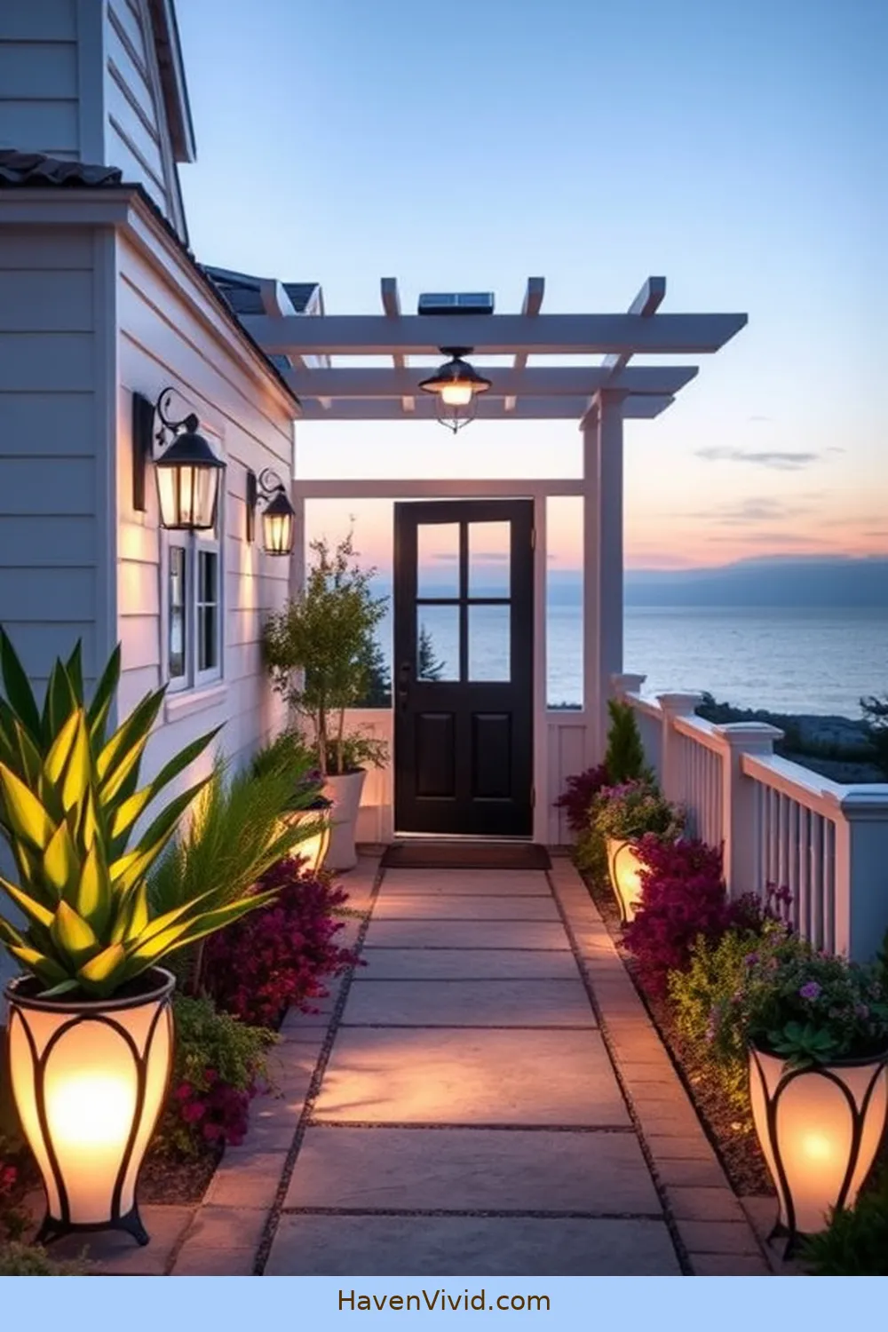 17 Ways to Achieve a Coastal Living Entryway Using Solar-Powered Lights 15 Use Solar-Powered Planter Lights for 17 Ways to Achieve a Coastal Living Entryway Using Solar-Powered Lights