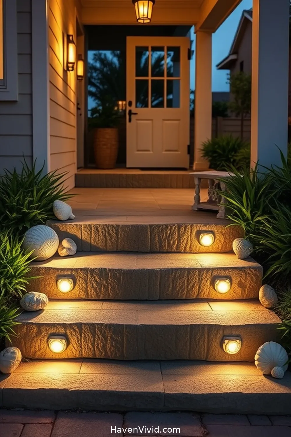 17 Ways to Achieve a Coastal Living Entryway Using Solar-Powered Lights 9 Use Solar-Powered Steps Lighting for 17 Ways to Achieve a Coastal Living Entryway Using Solar-Powered Lights